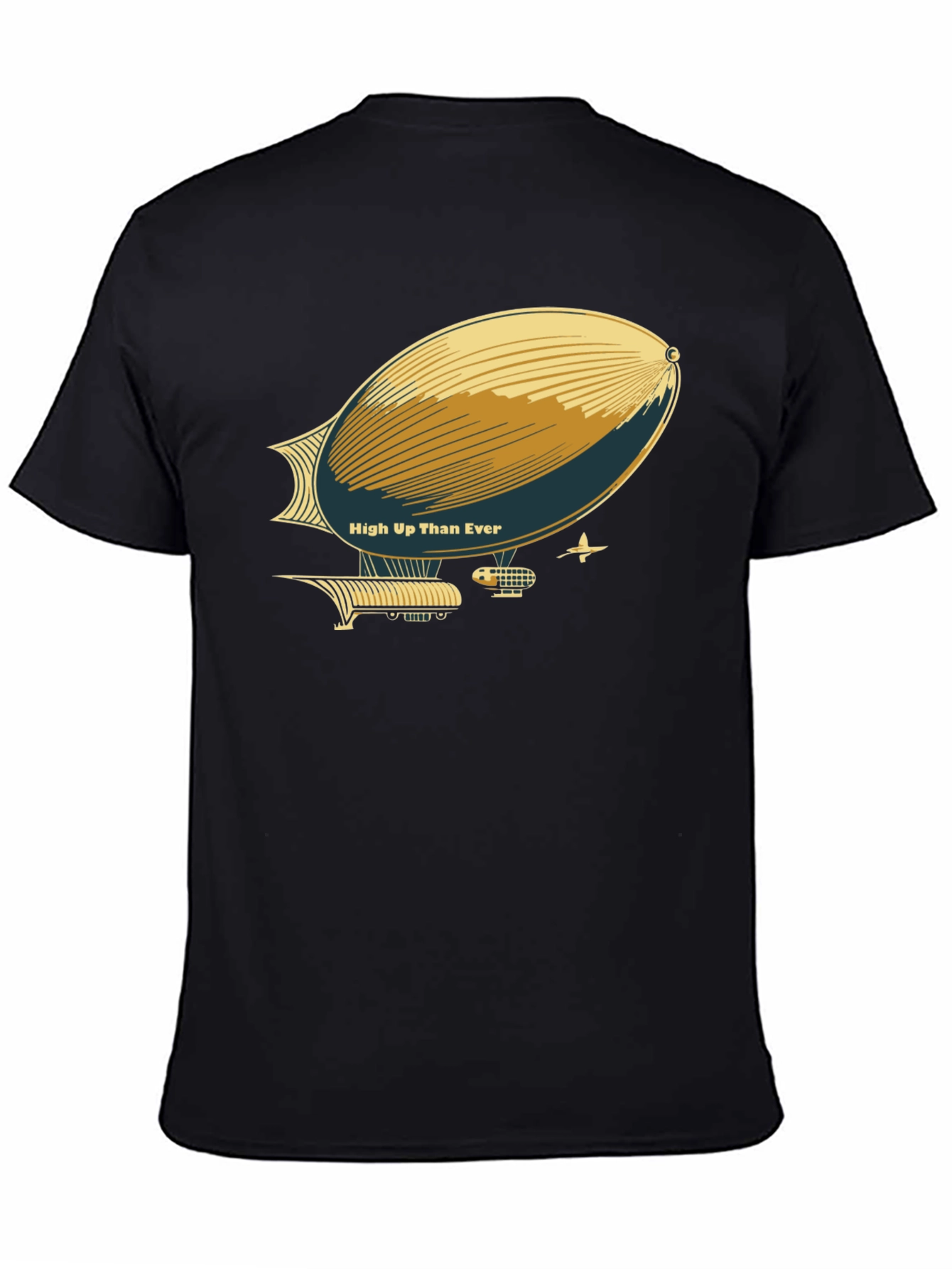 Vintage Airship T-Shirt - High Up Than Ever Black Cotton Tee