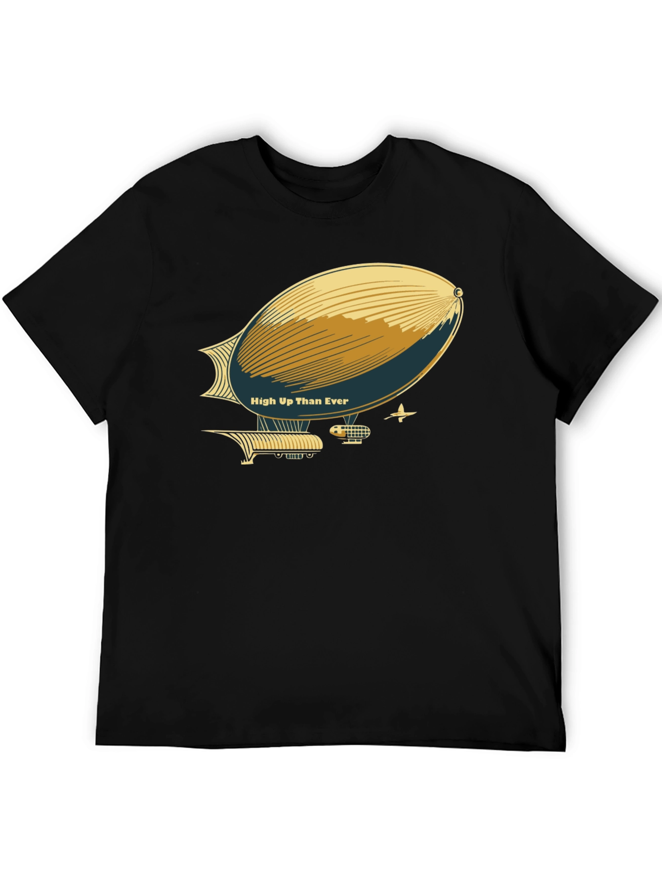 Vintage Airship T-Shirt - High Up Than Ever Black Cotton Tee