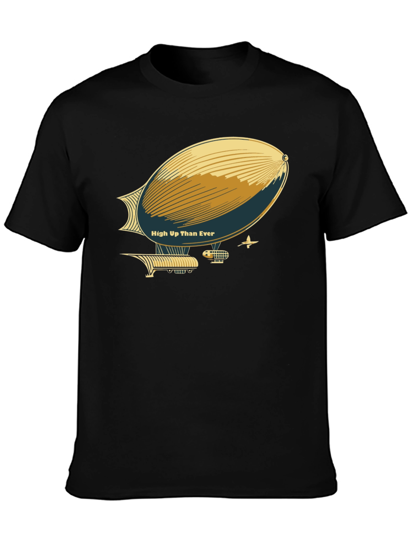 Vintage Airship T-Shirt - High Up Than Ever Black Cotton Tee
