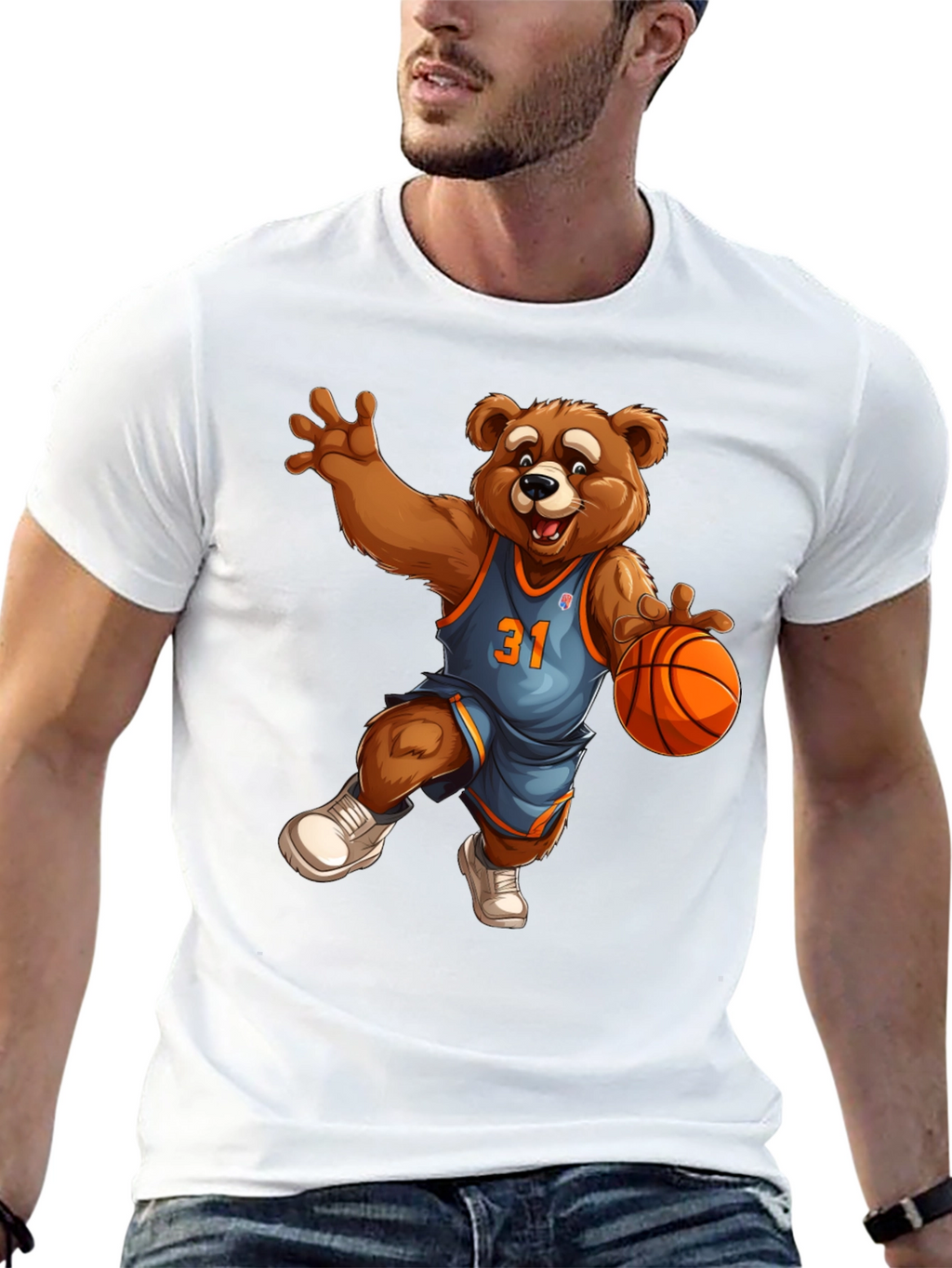 Basketball Bear Graphic Tee - Cool Cartoon Design