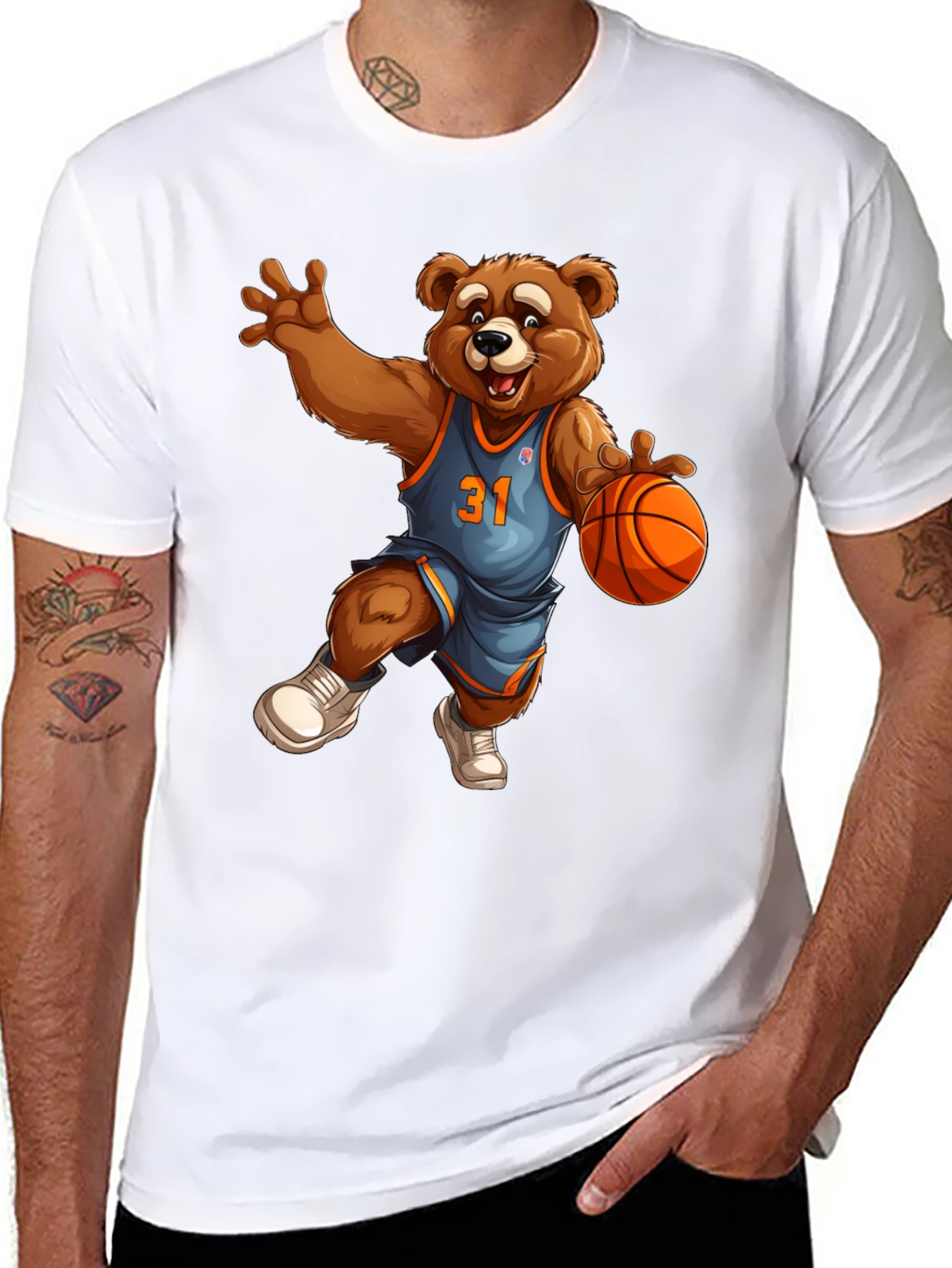 Basketball Bear Graphic Tee - Cool Cartoon Design
