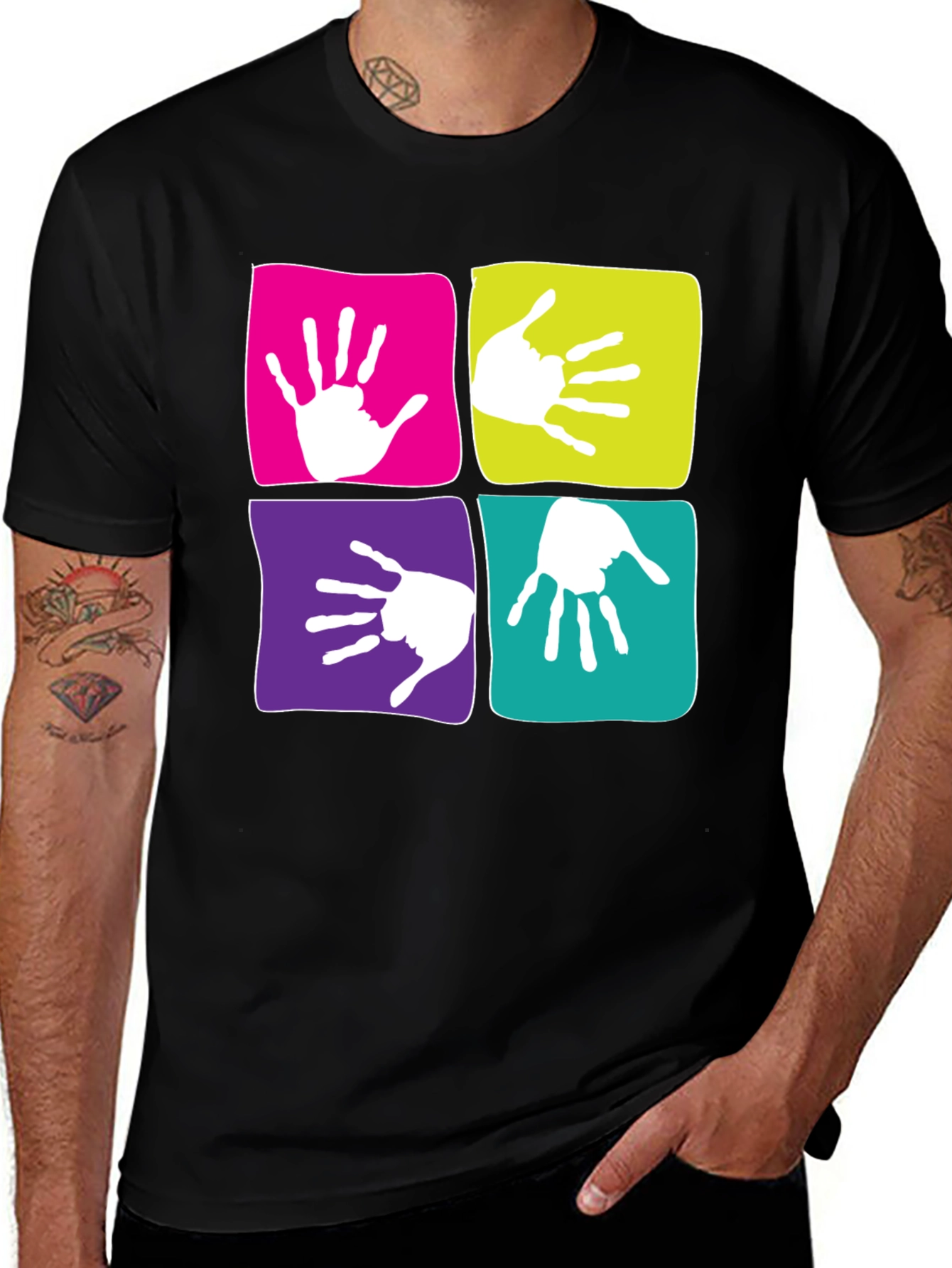 Funky Handprint Squares Graphic T-Shirt