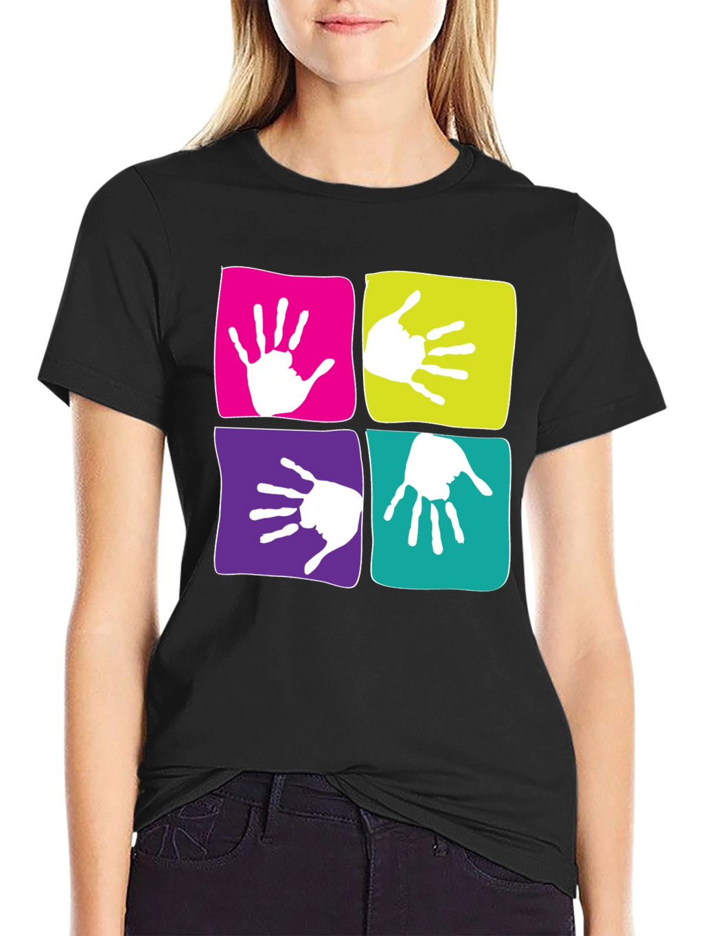 Funky Handprint Squares Graphic T-Shirt