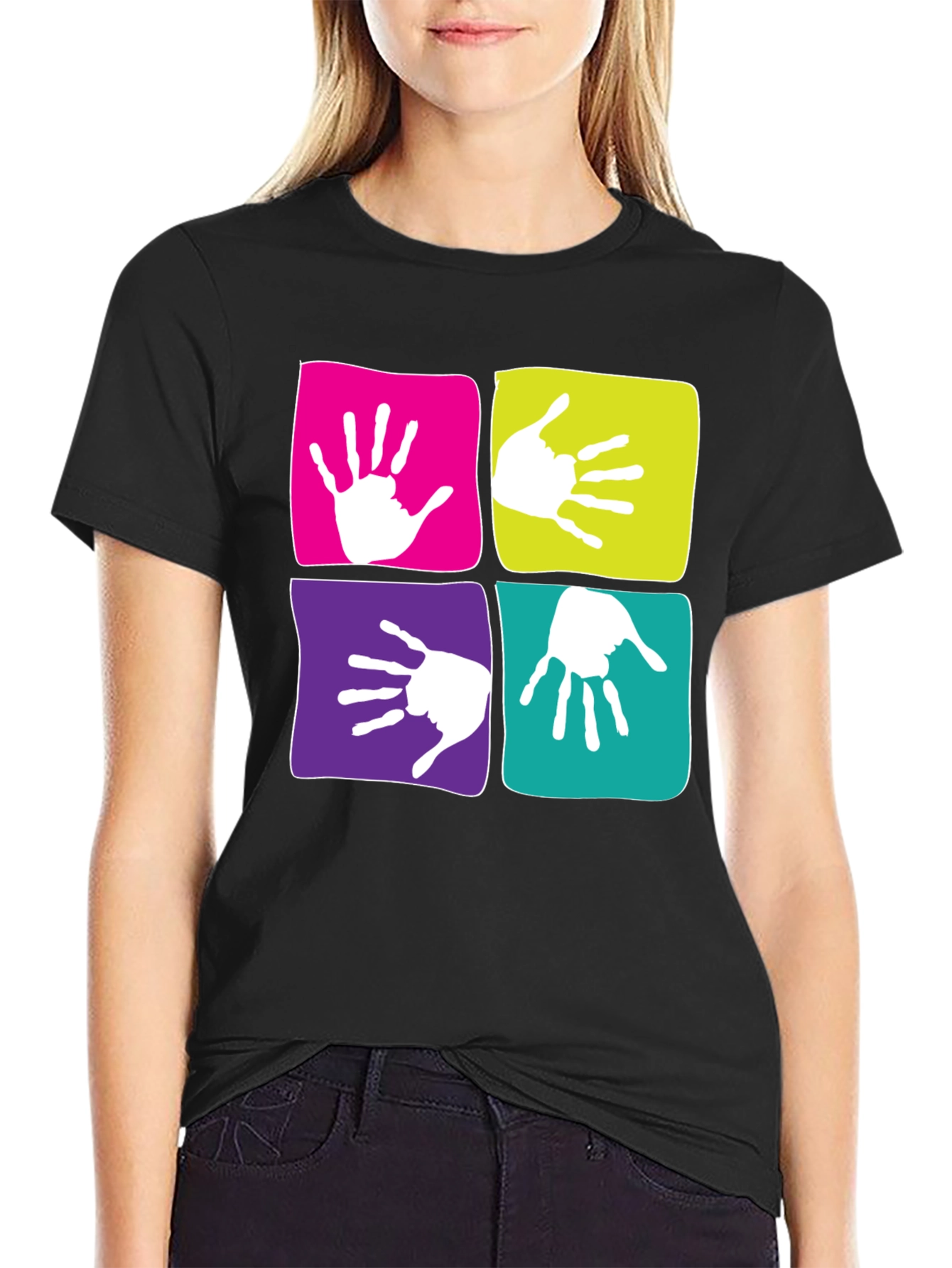 Funky Handprint Squares Graphic T-Shirt