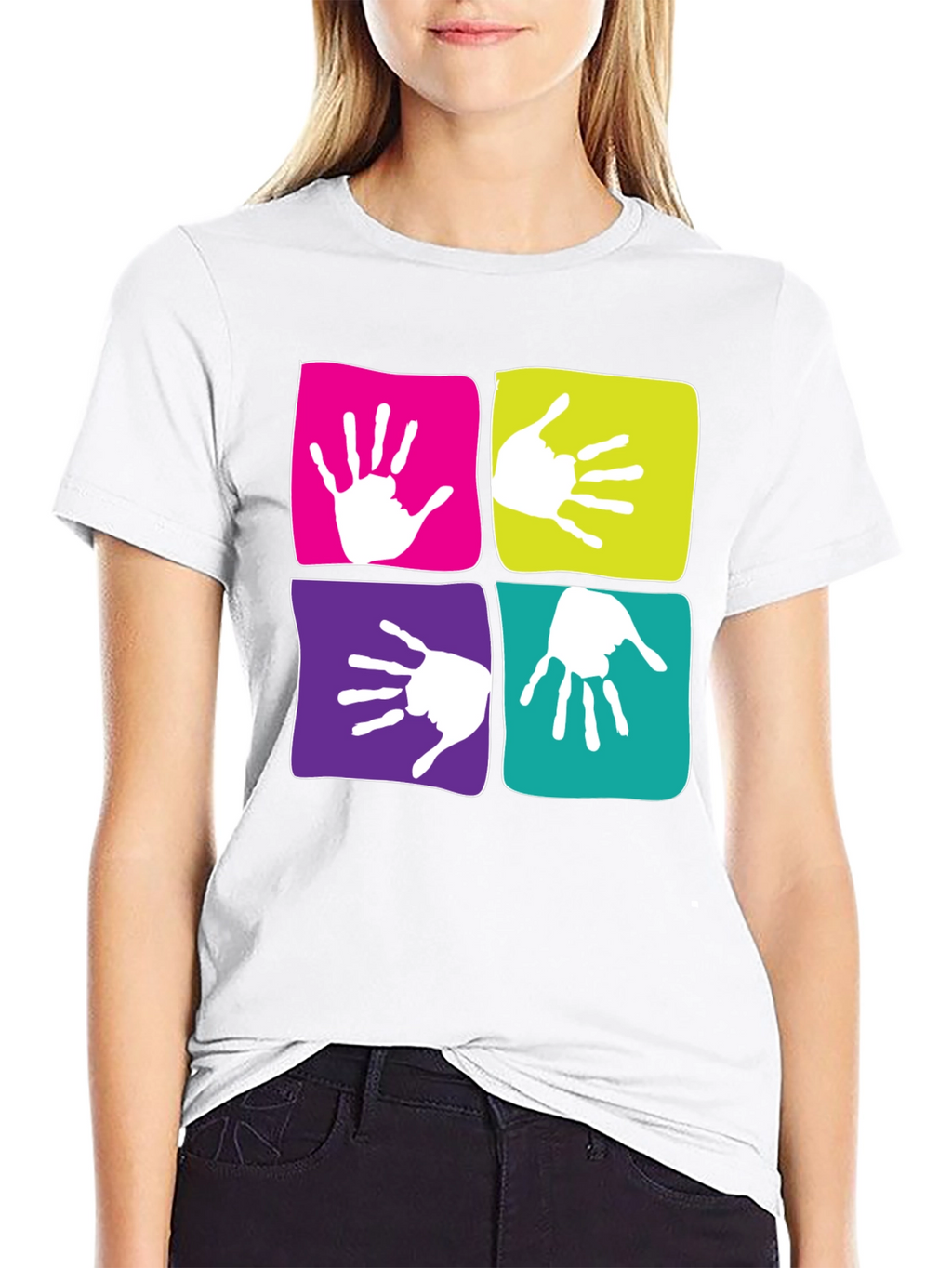 Funky Handprint Squares Graphic T-Shirt