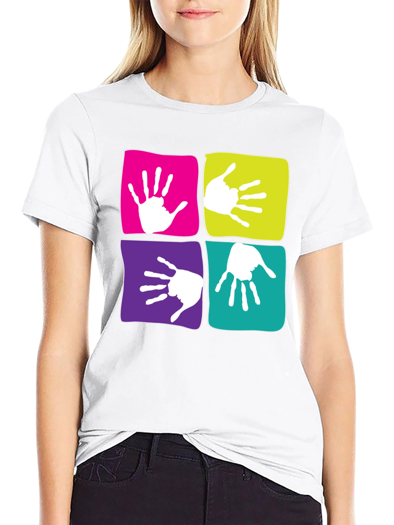 Funky Handprint Squares Graphic T-Shirt