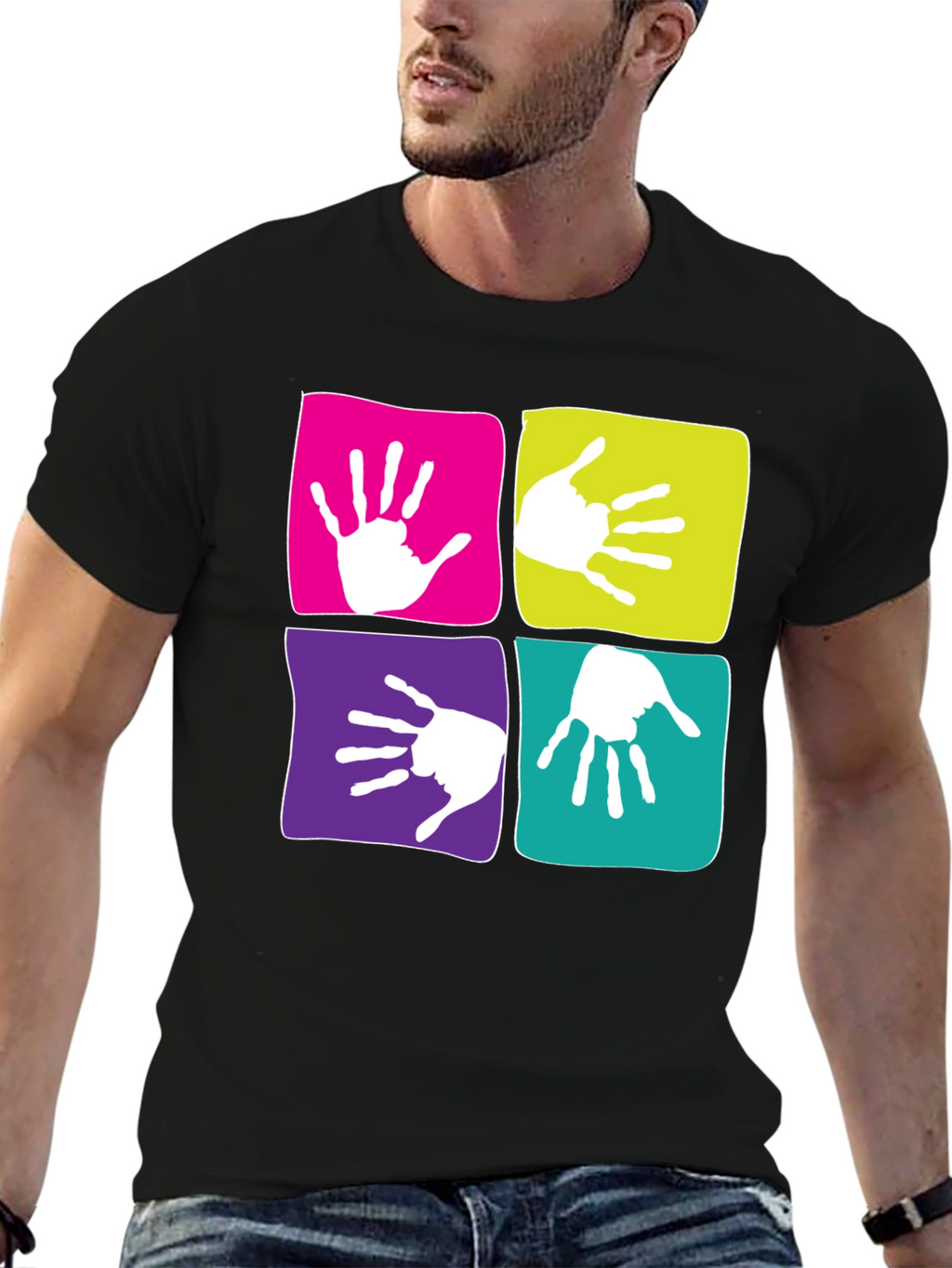 Funky Handprint Squares Graphic T-Shirt