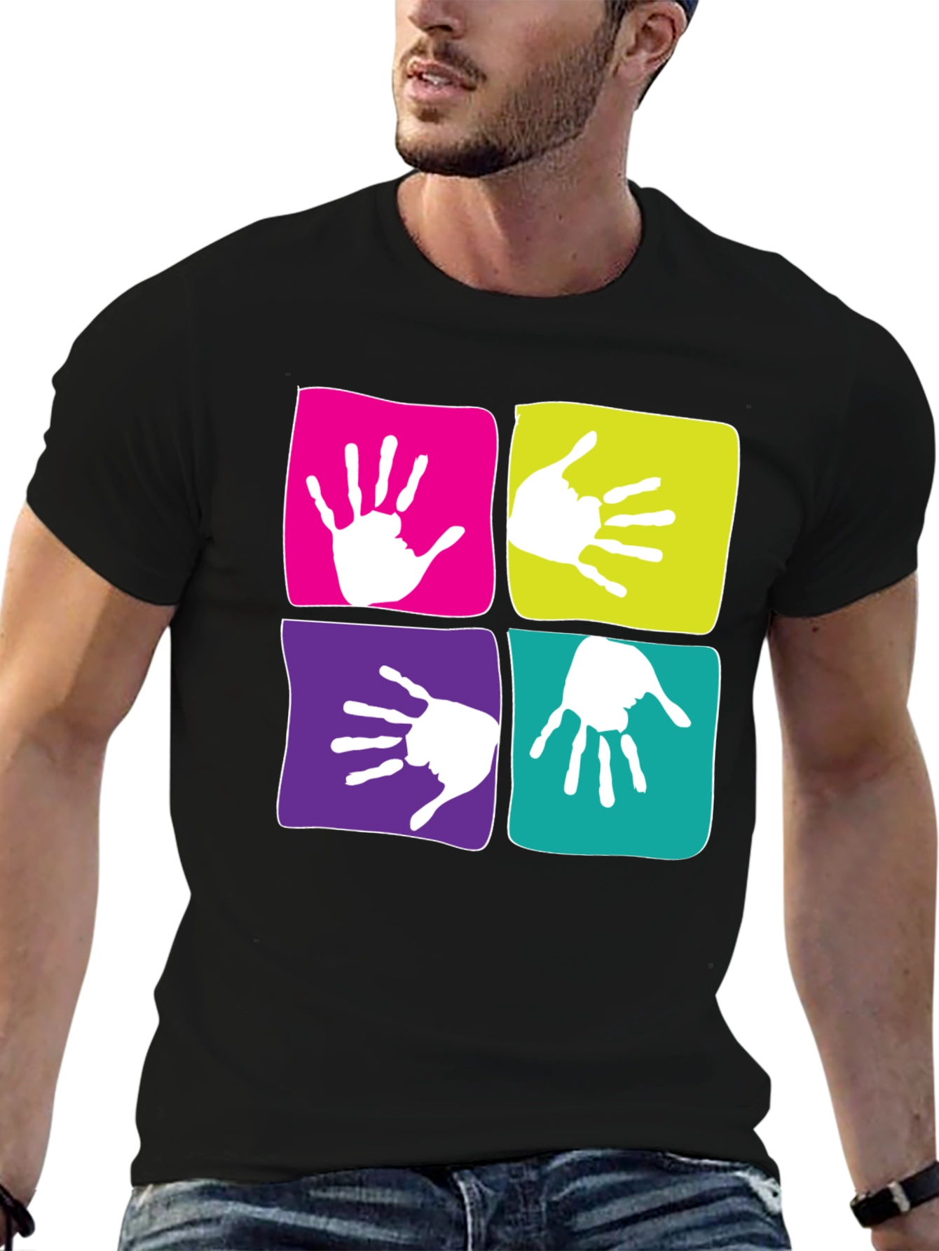 Funky Handprint Squares Graphic T-Shirt