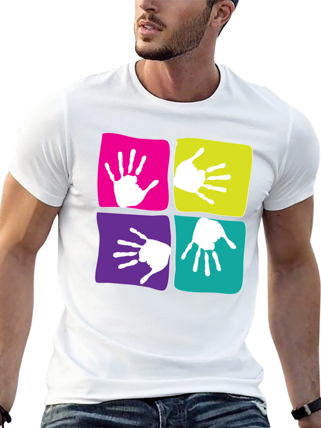 Funky Handprint Squares Graphic T-Shirt