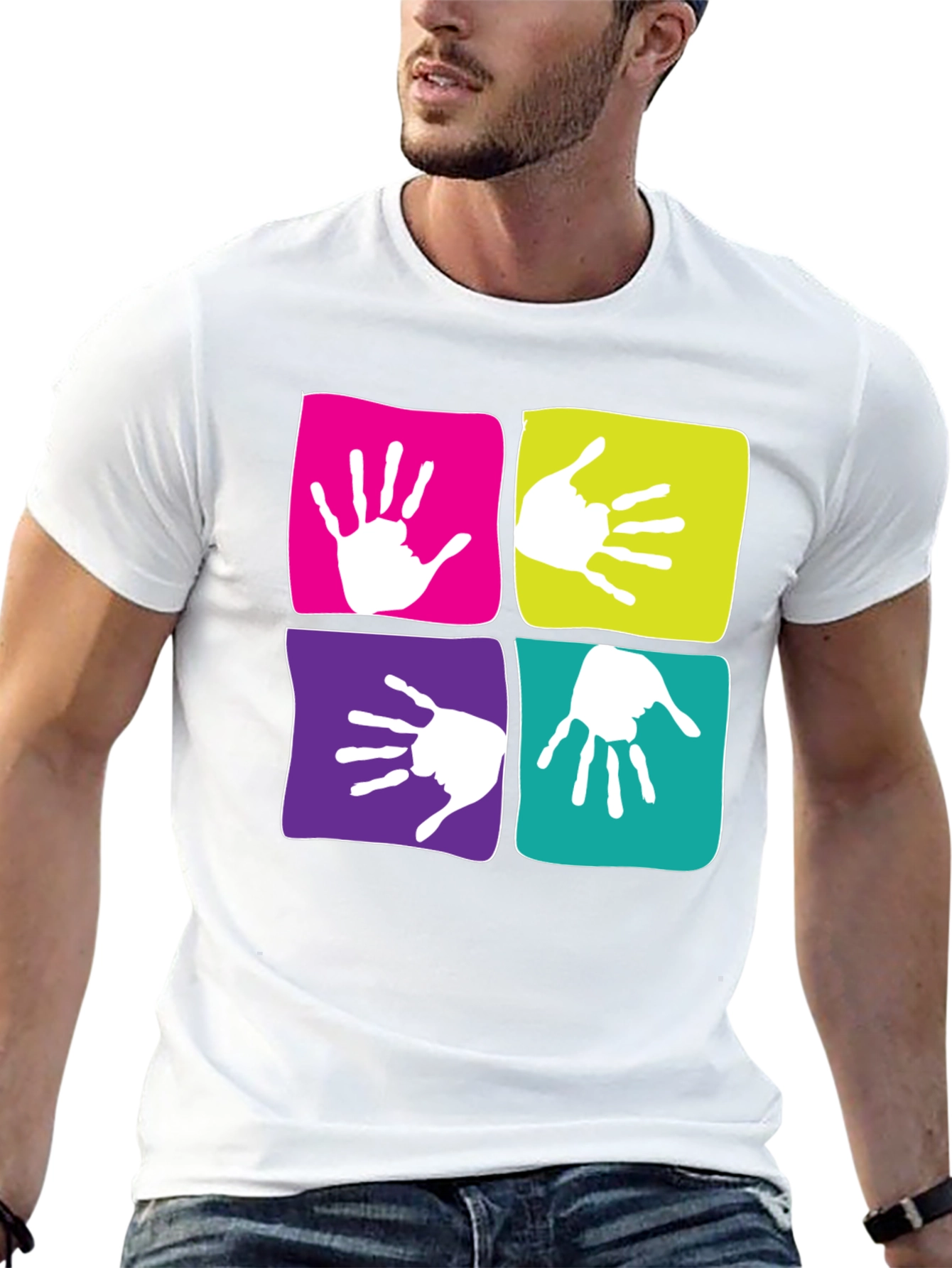 Funky Handprint Squares Graphic T-Shirt