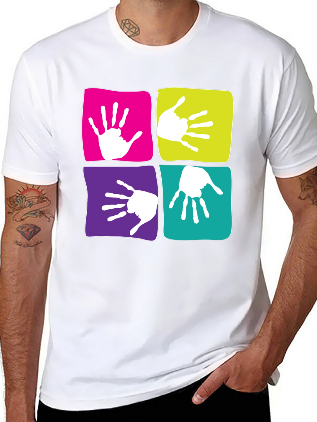 Funky Handprint Squares Graphic T-Shirt