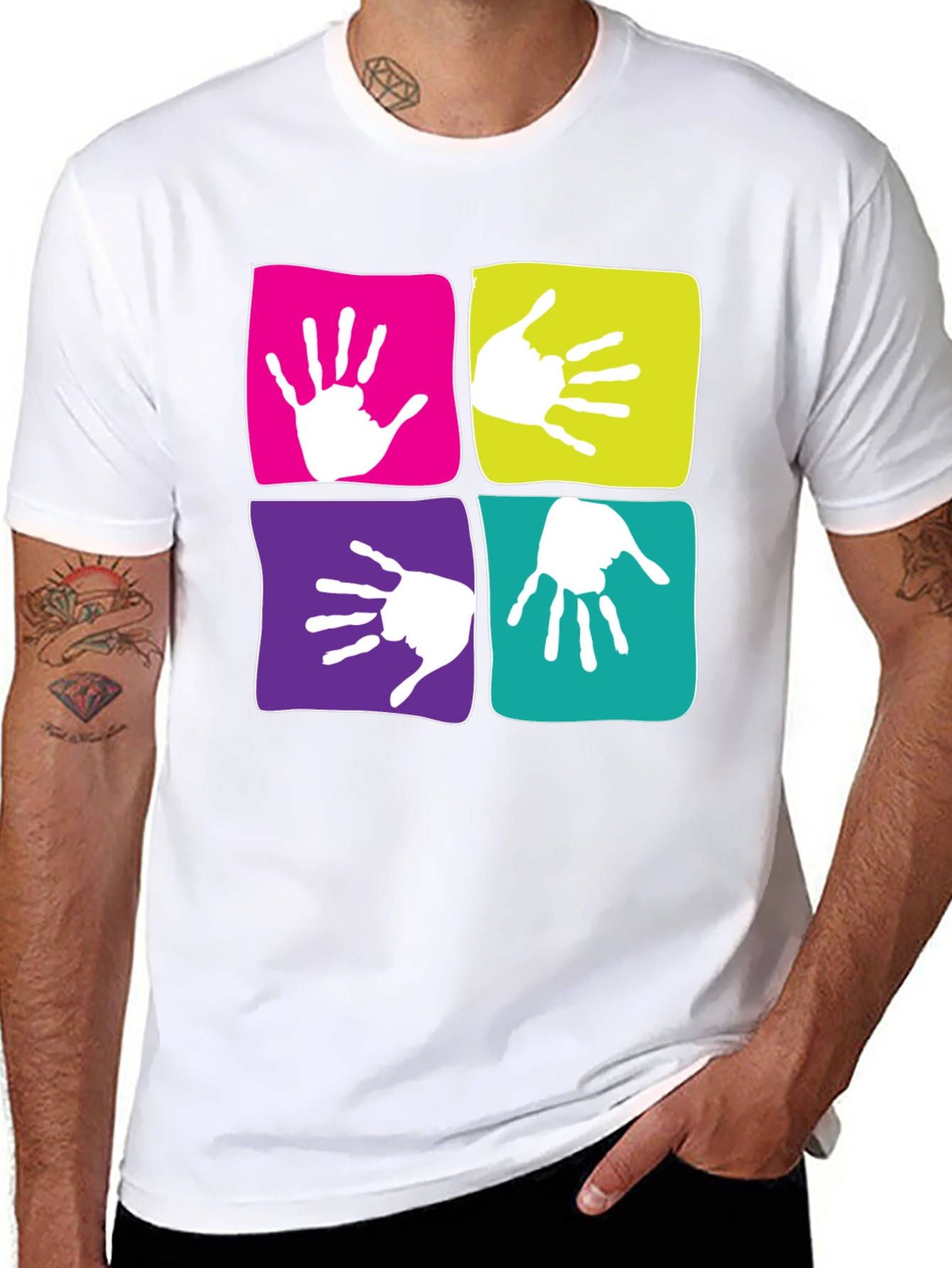 Funky Handprint Squares Graphic T-Shirt