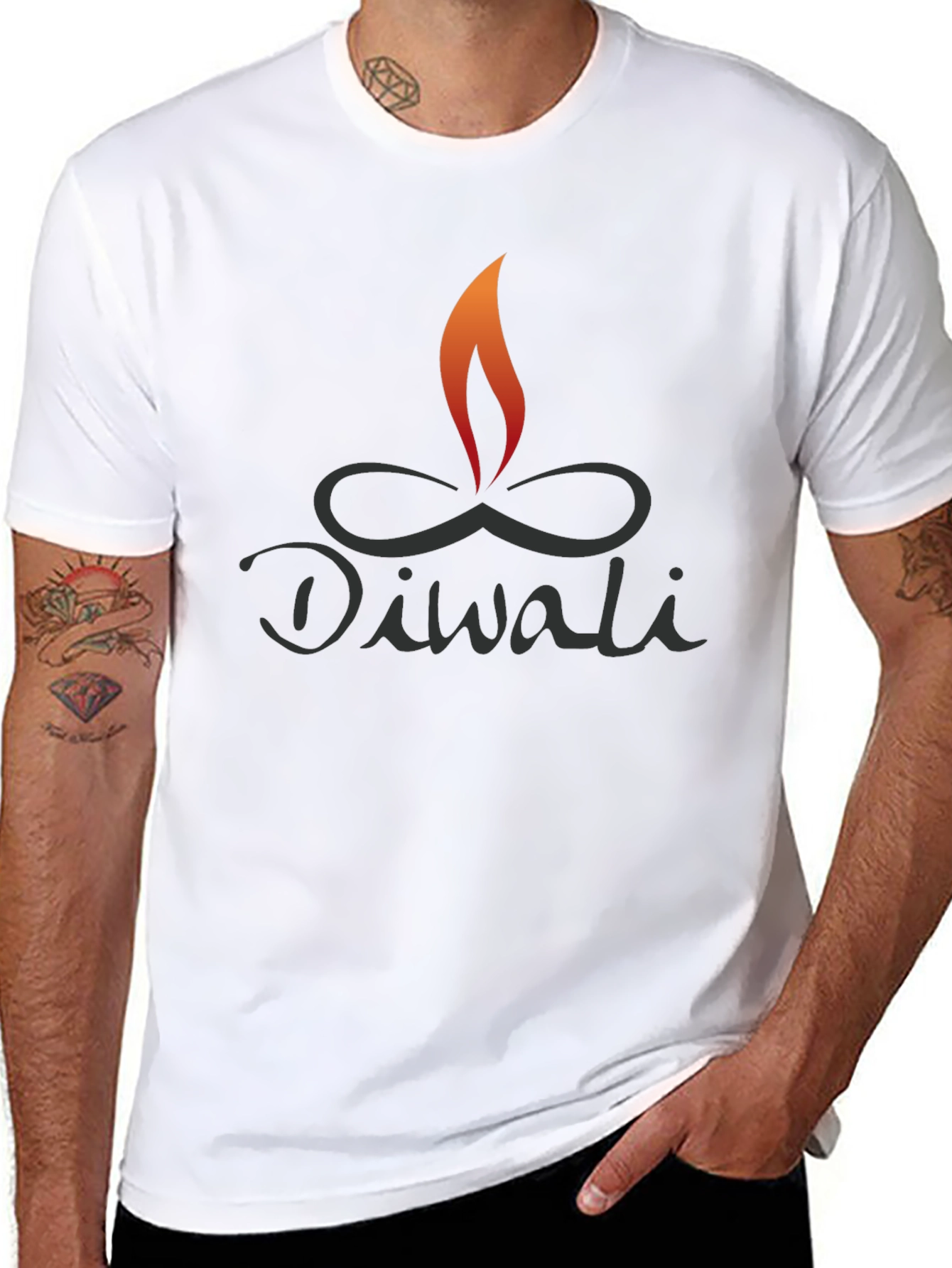 Diwali Flame Graphic Tee - Black Cotton Blend Shirt