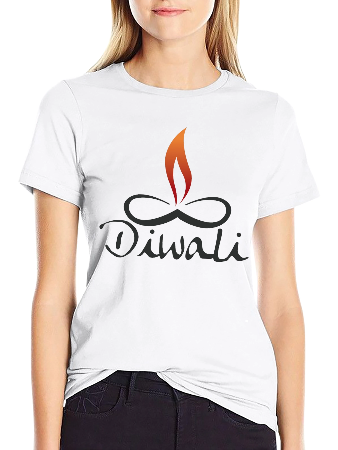 Diwali Flame Graphic Tee - Black Cotton Blend Shirt
