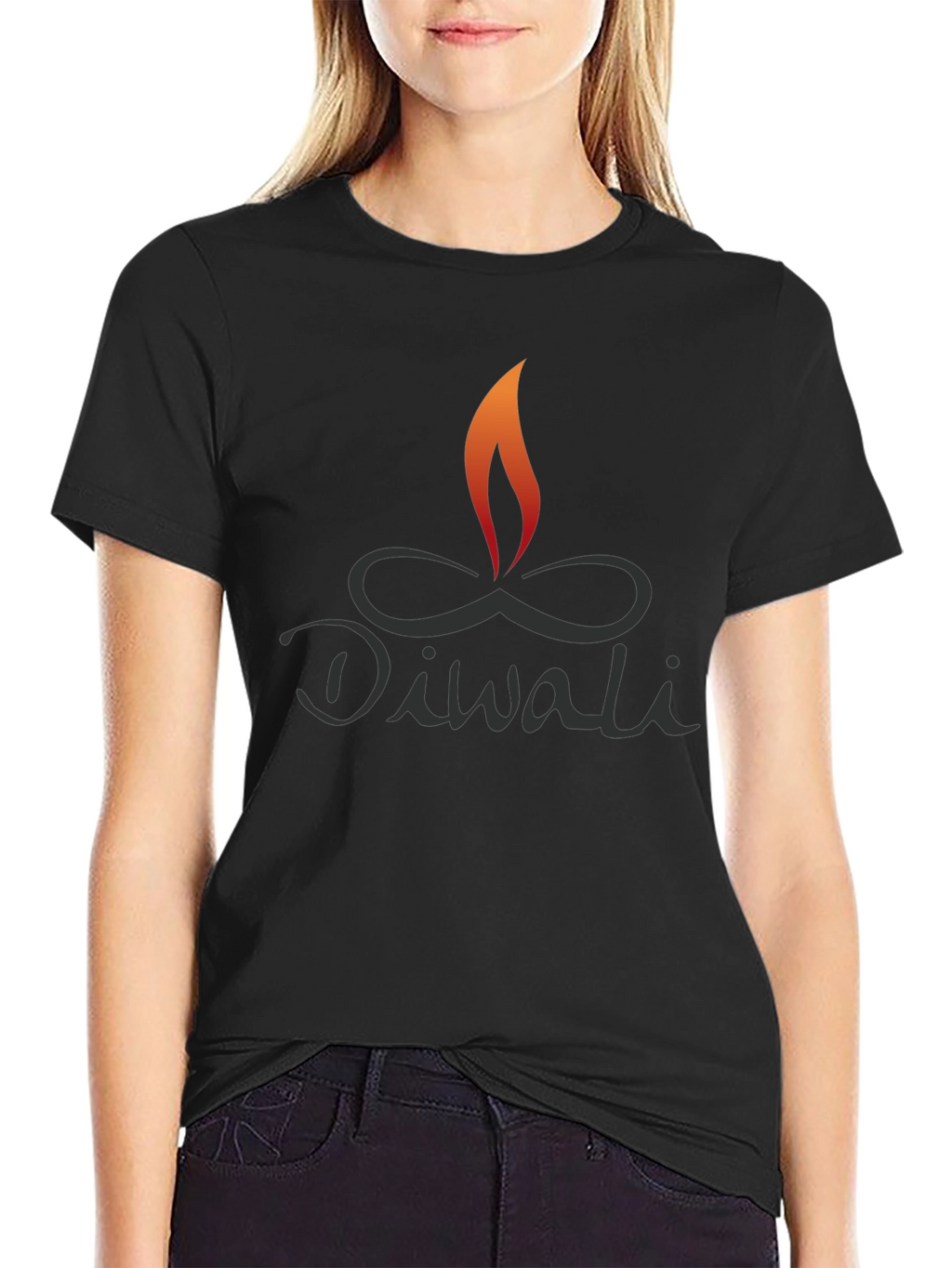 Diwali Flame Graphic Tee - Black Cotton Blend Shirt