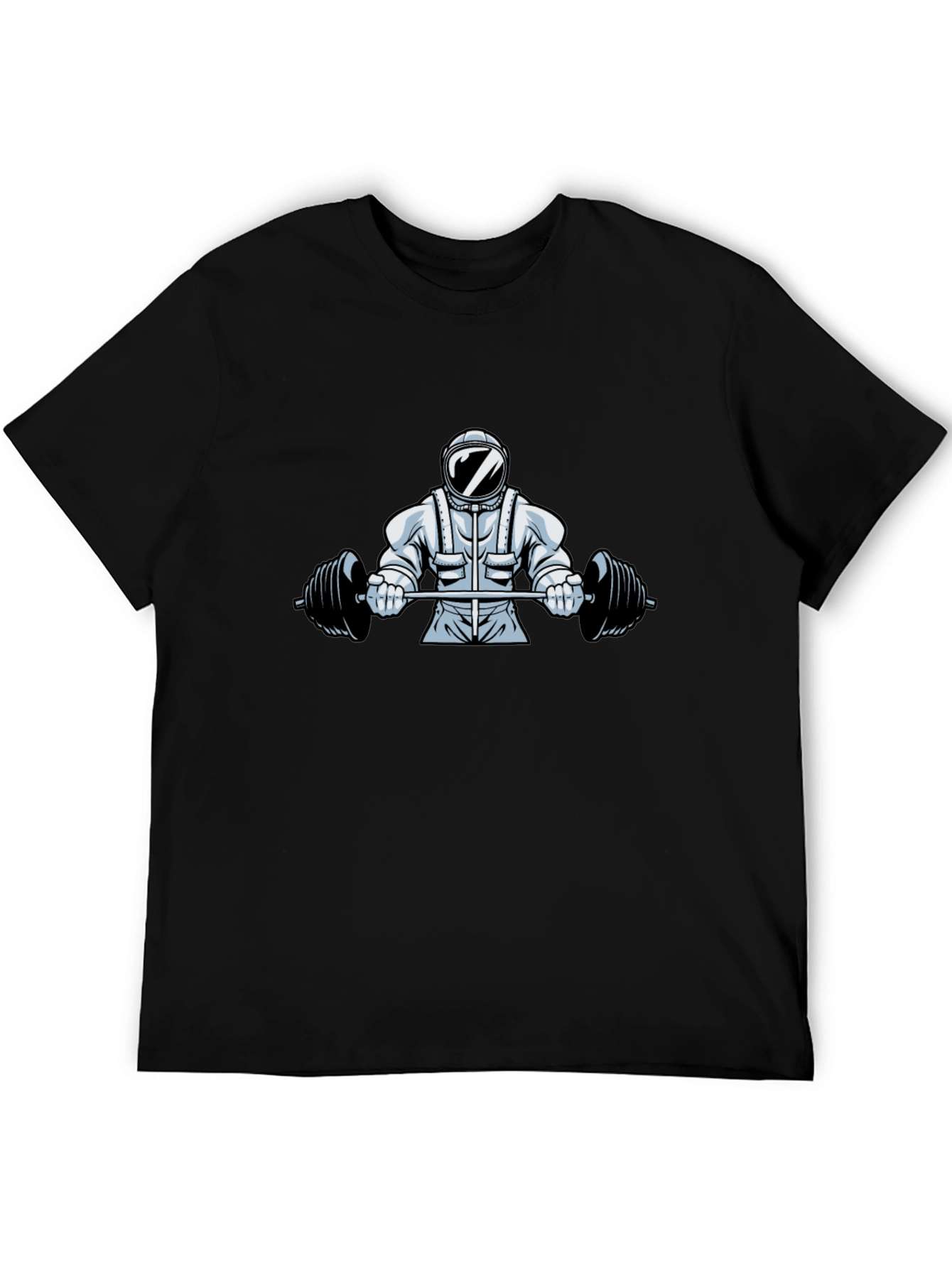 Astronaut Lifting Weights Graphic Tee - Cool Space Gym Shirt