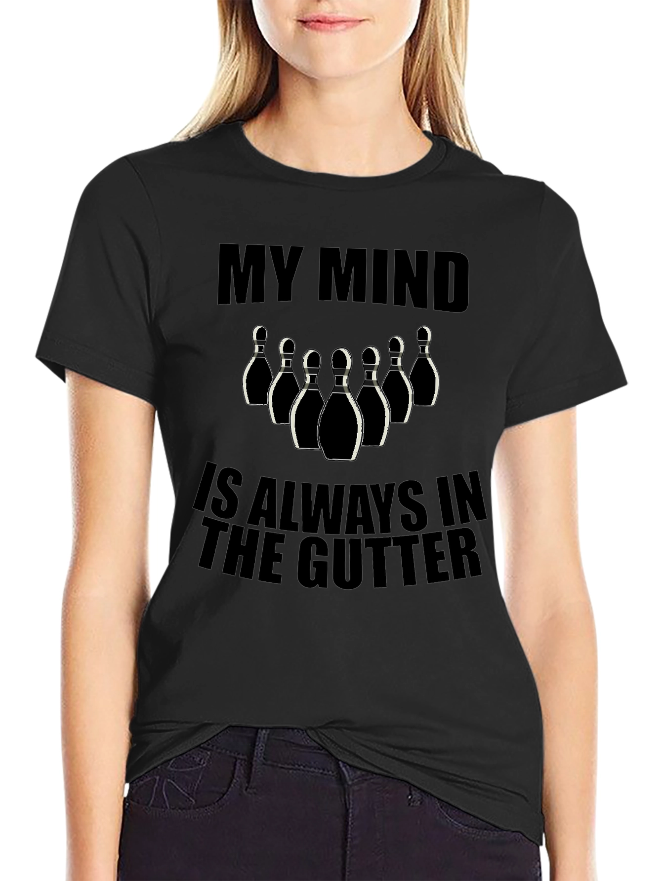 Bowling Humor Graphic Tee - My Mind is Always in the Gutter