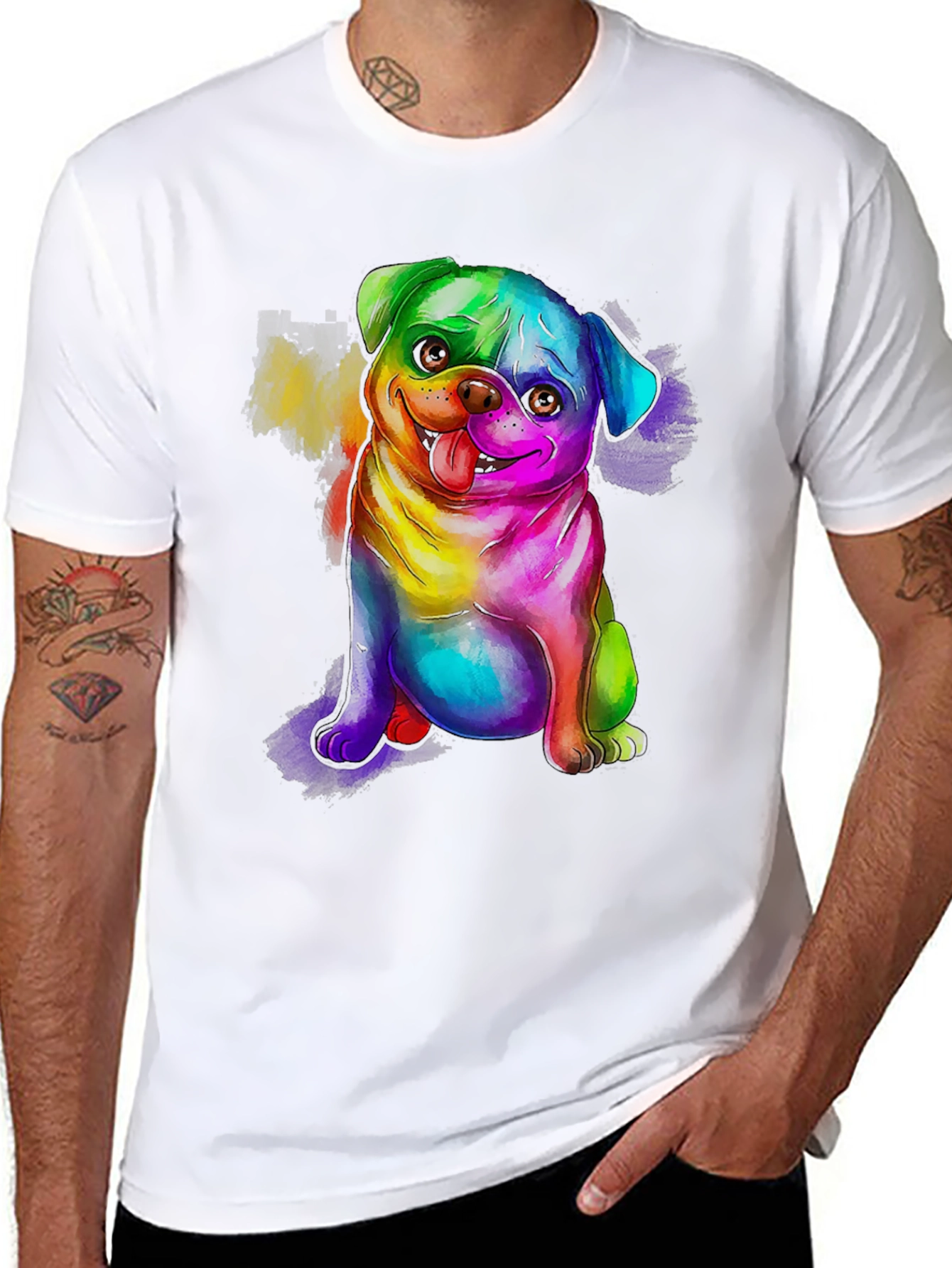 Rainbow Pug Graphic Tee - Mens Black T-Shirt