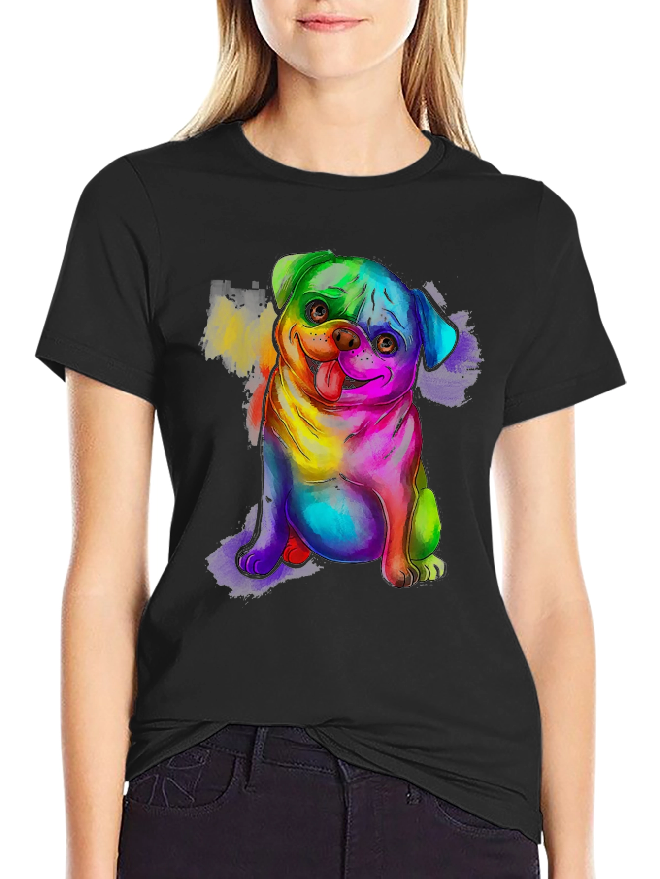 Rainbow Pug Graphic Tee - Mens Black T-Shirt