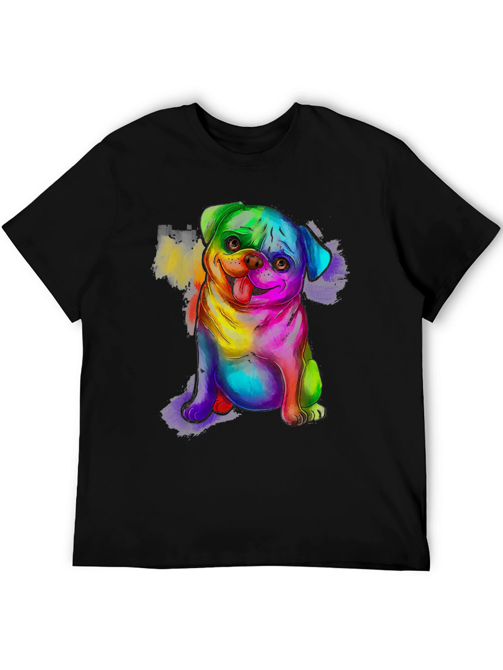 Rainbow Pug Graphic Tee - Mens Black T-Shirt