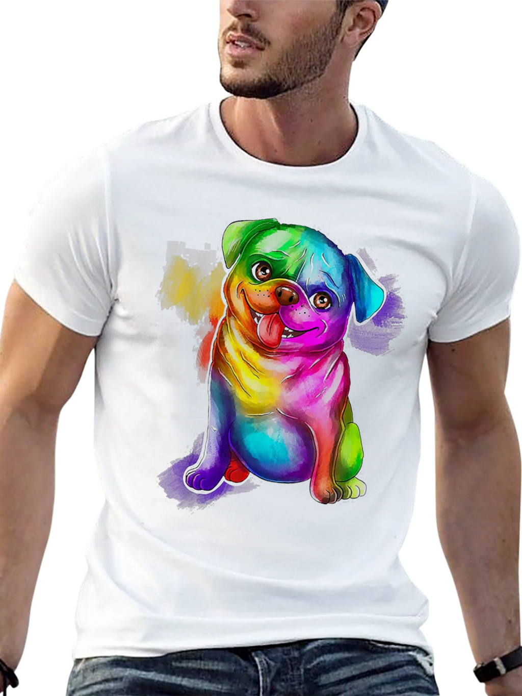 Rainbow Pug Graphic Tee - Mens Black T-Shirt