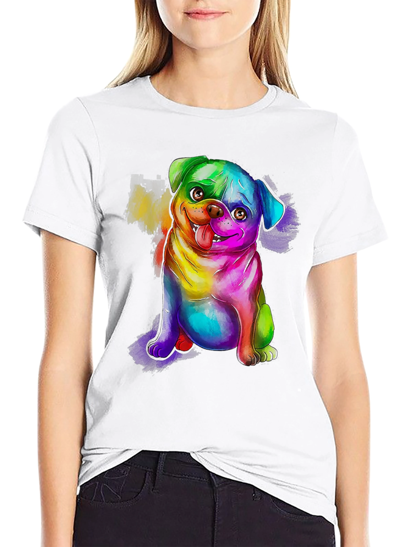 Rainbow Pug Graphic Tee - Mens Black T-Shirt