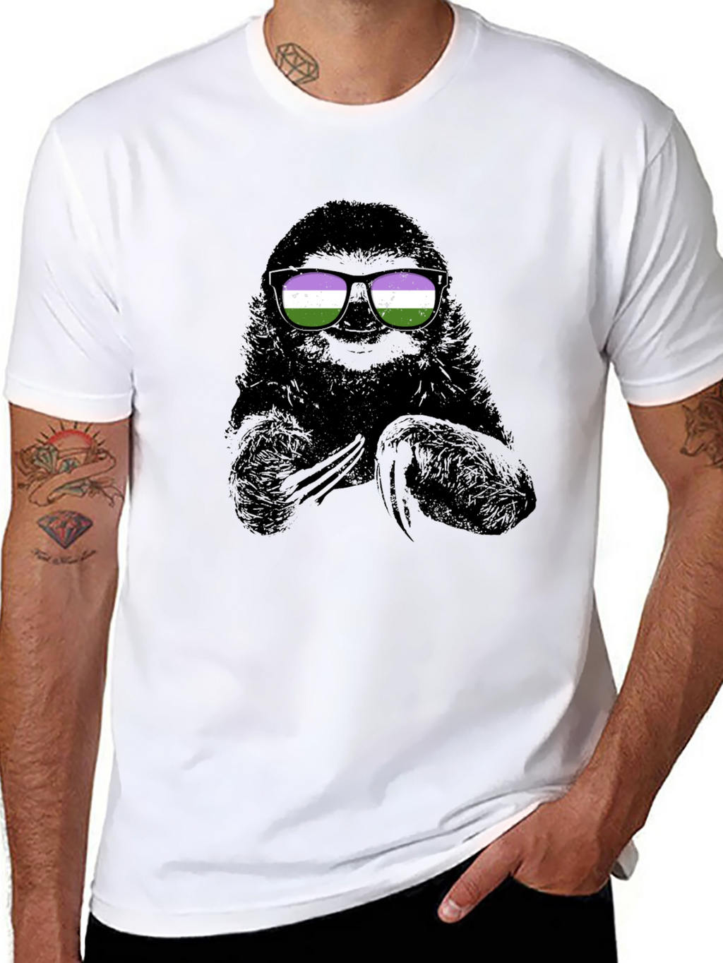 Sloth Wearing Genderqueer Pride Sunglasses T-Shirt