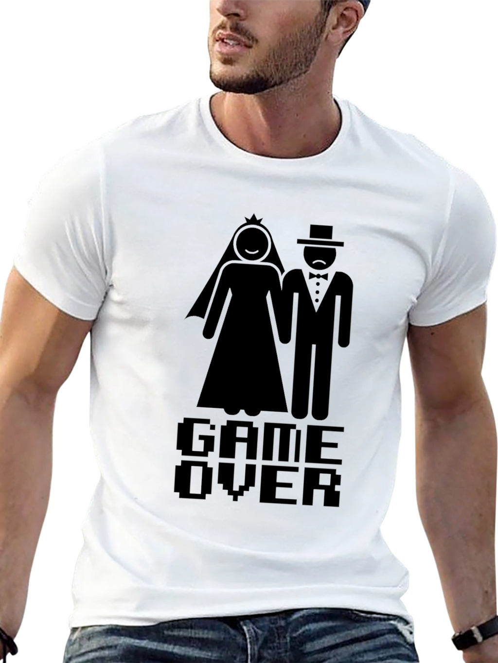 Game Over Wedding Graphic Tee - Black Cotton Blend