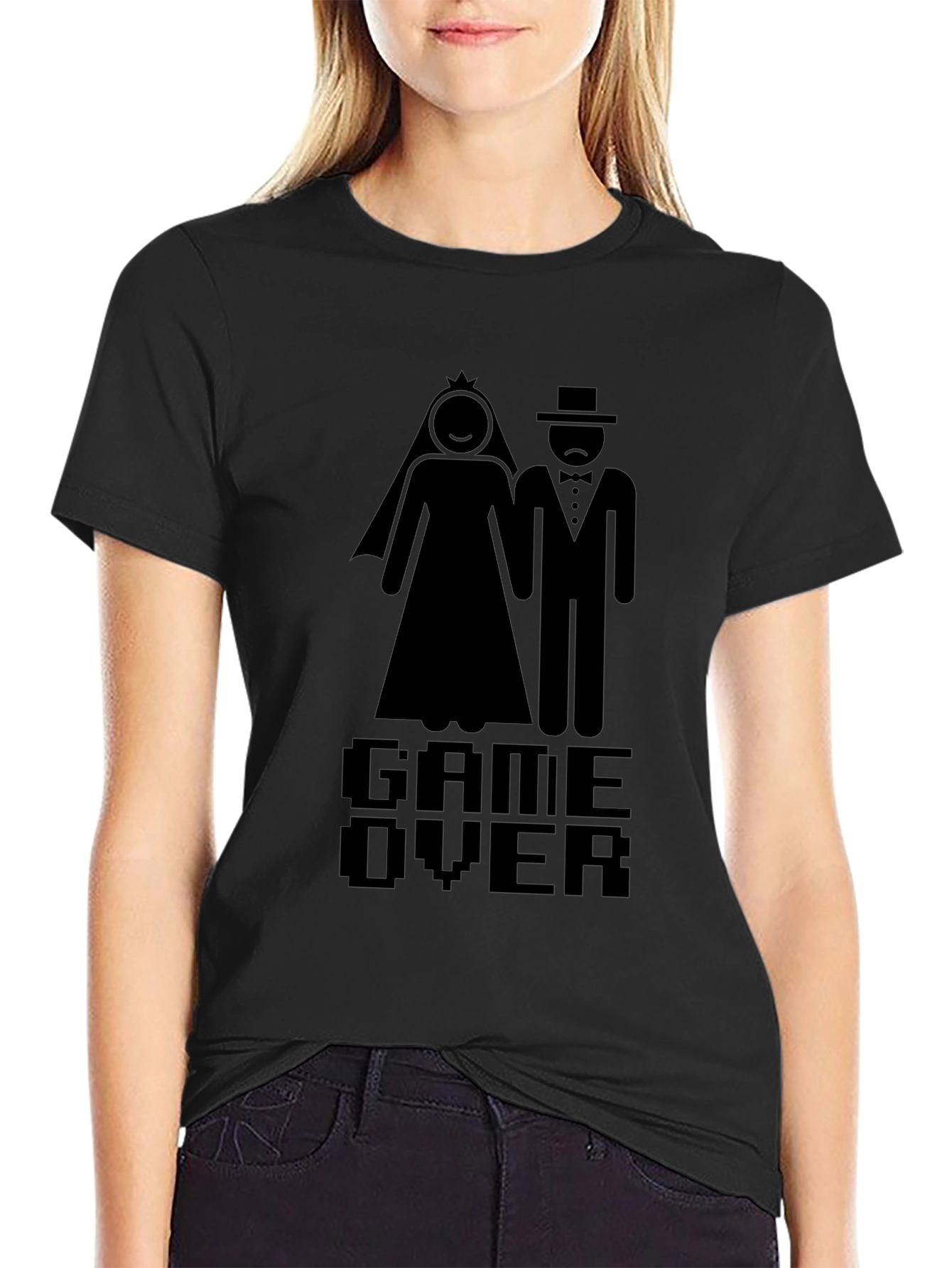 Game Over Wedding Graphic Tee - Black Cotton Blend