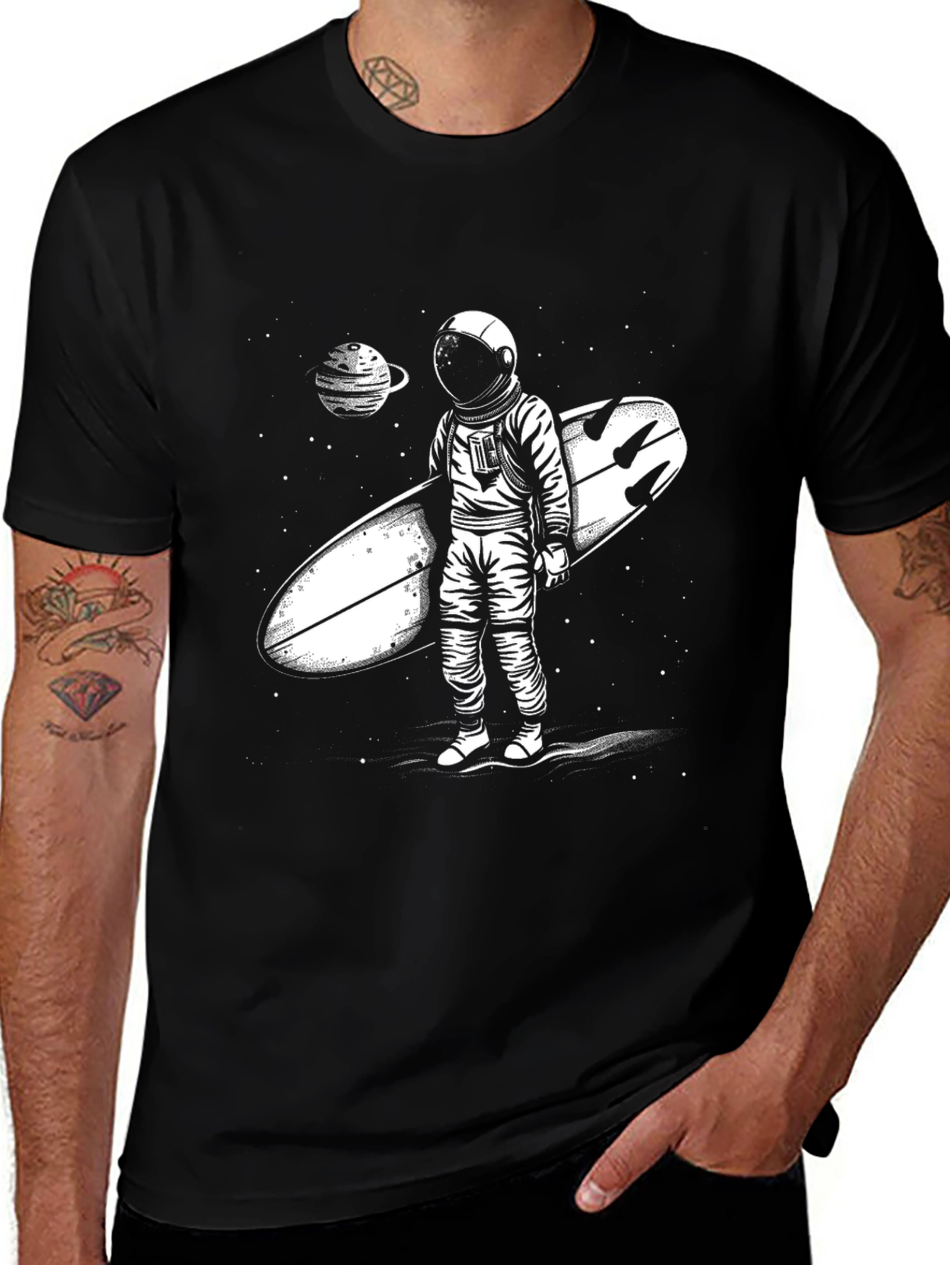 Astronaut Surfer Graphic Tee - Space Adventure T-Shirt