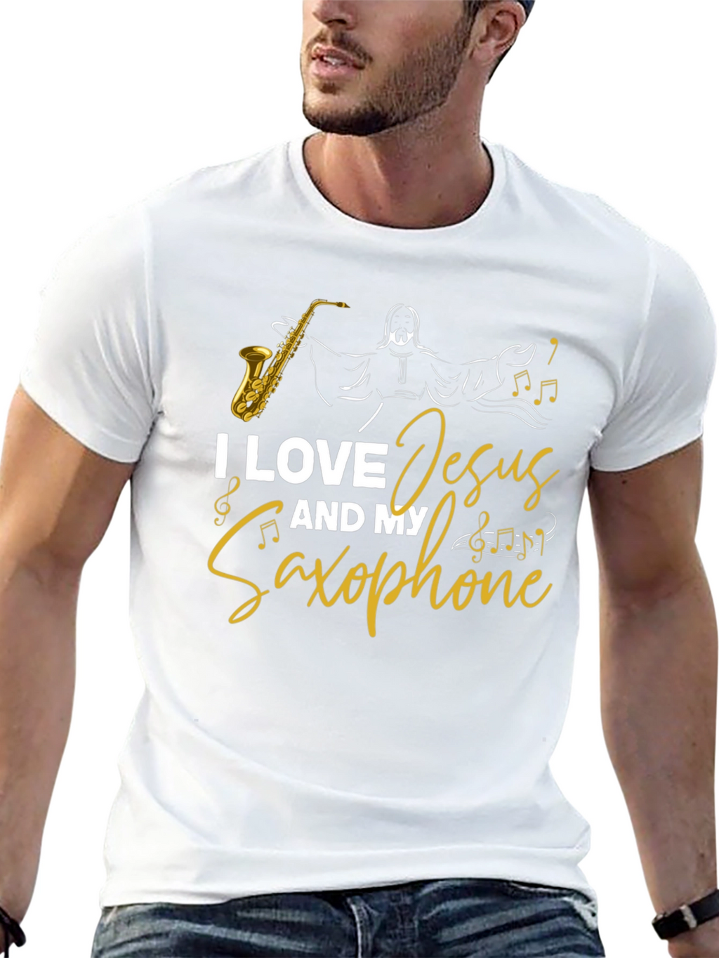 I Love Jesus and My Saxophone Black T-Shirt