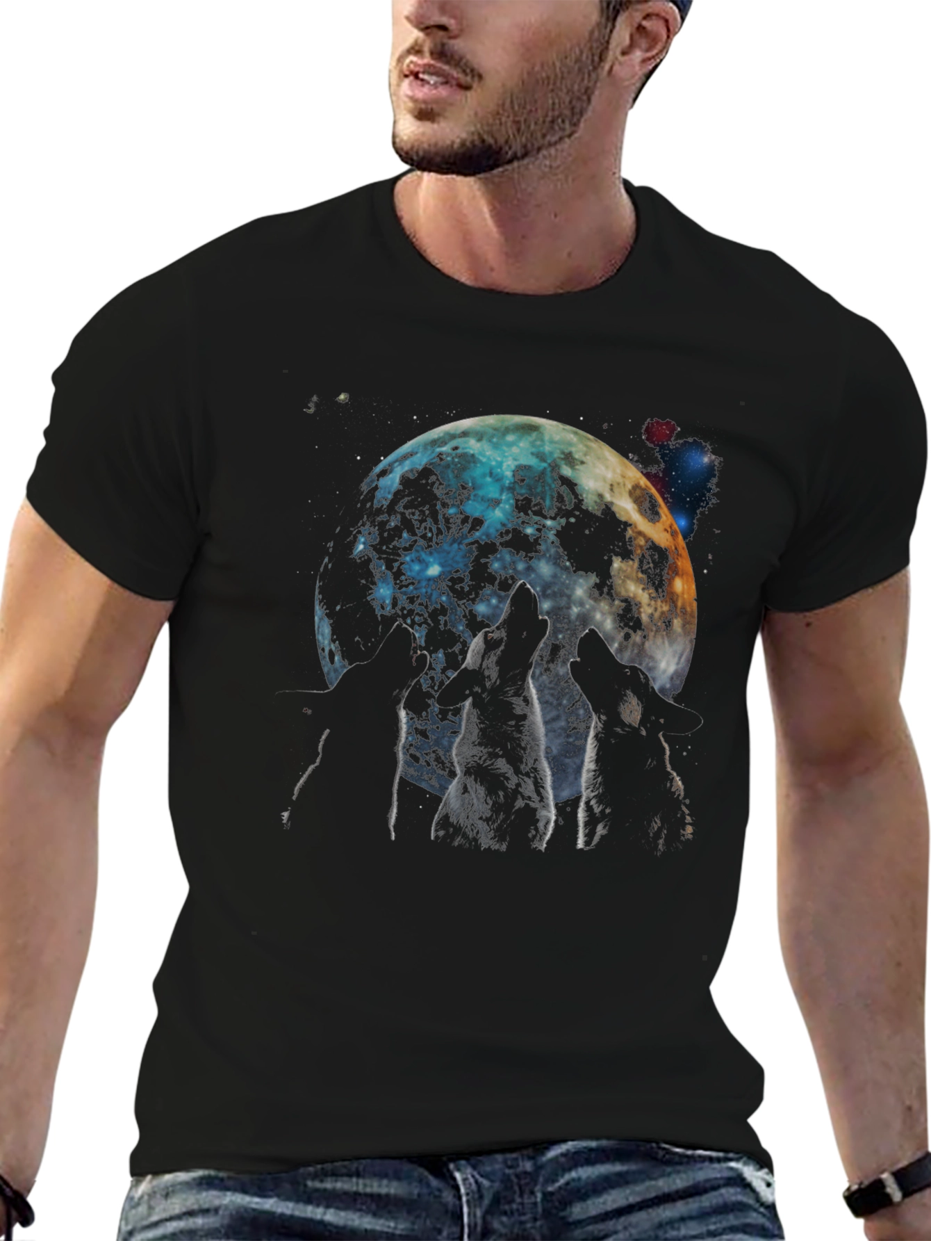 Wolf Moon Graphic T-Shirt - Mens Black Tee