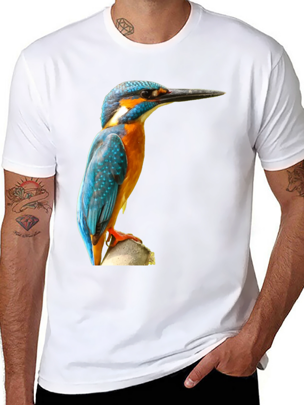 Kingfisher Bird Print T-Shirt - Black