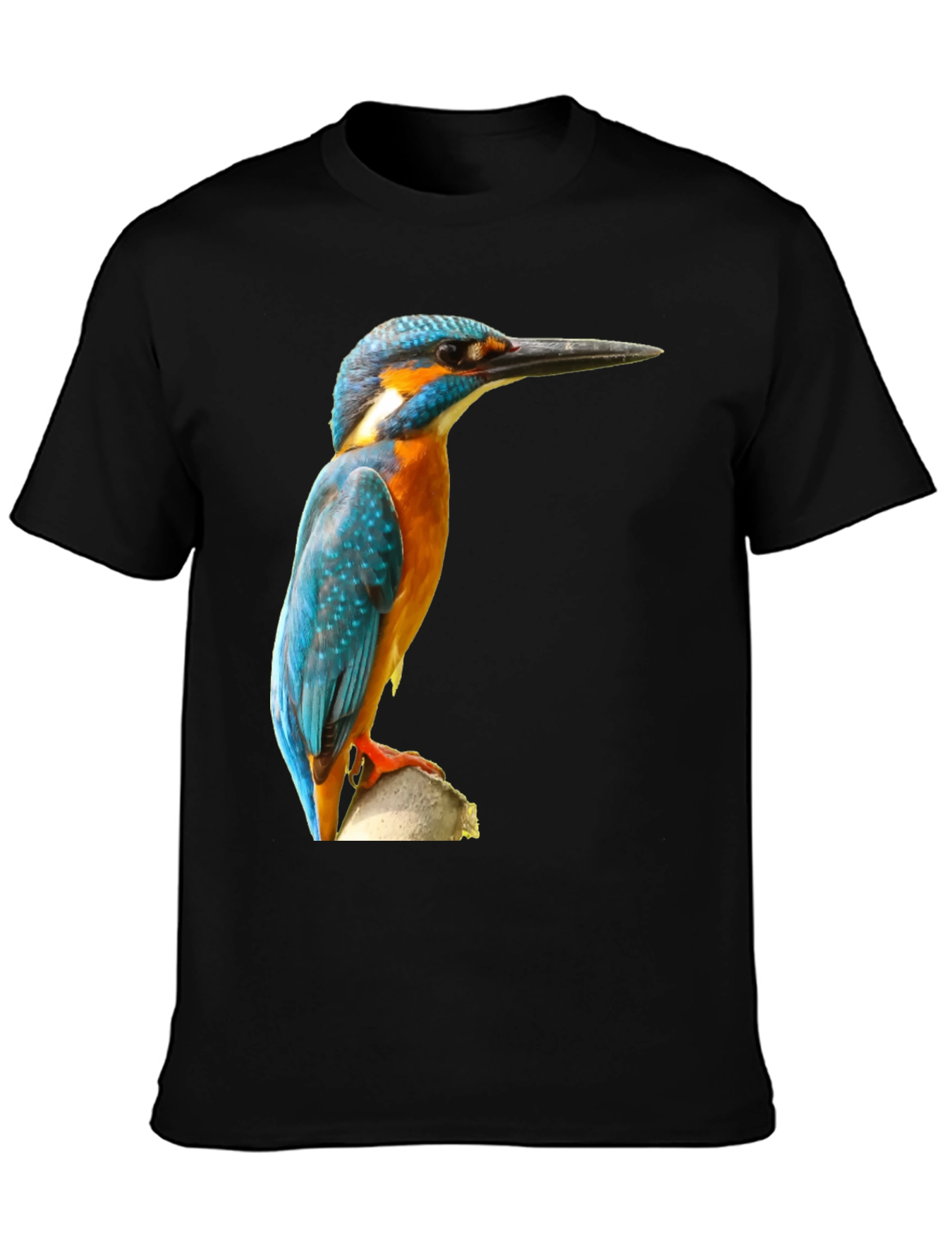 Kingfisher Bird Print T-Shirt - Black