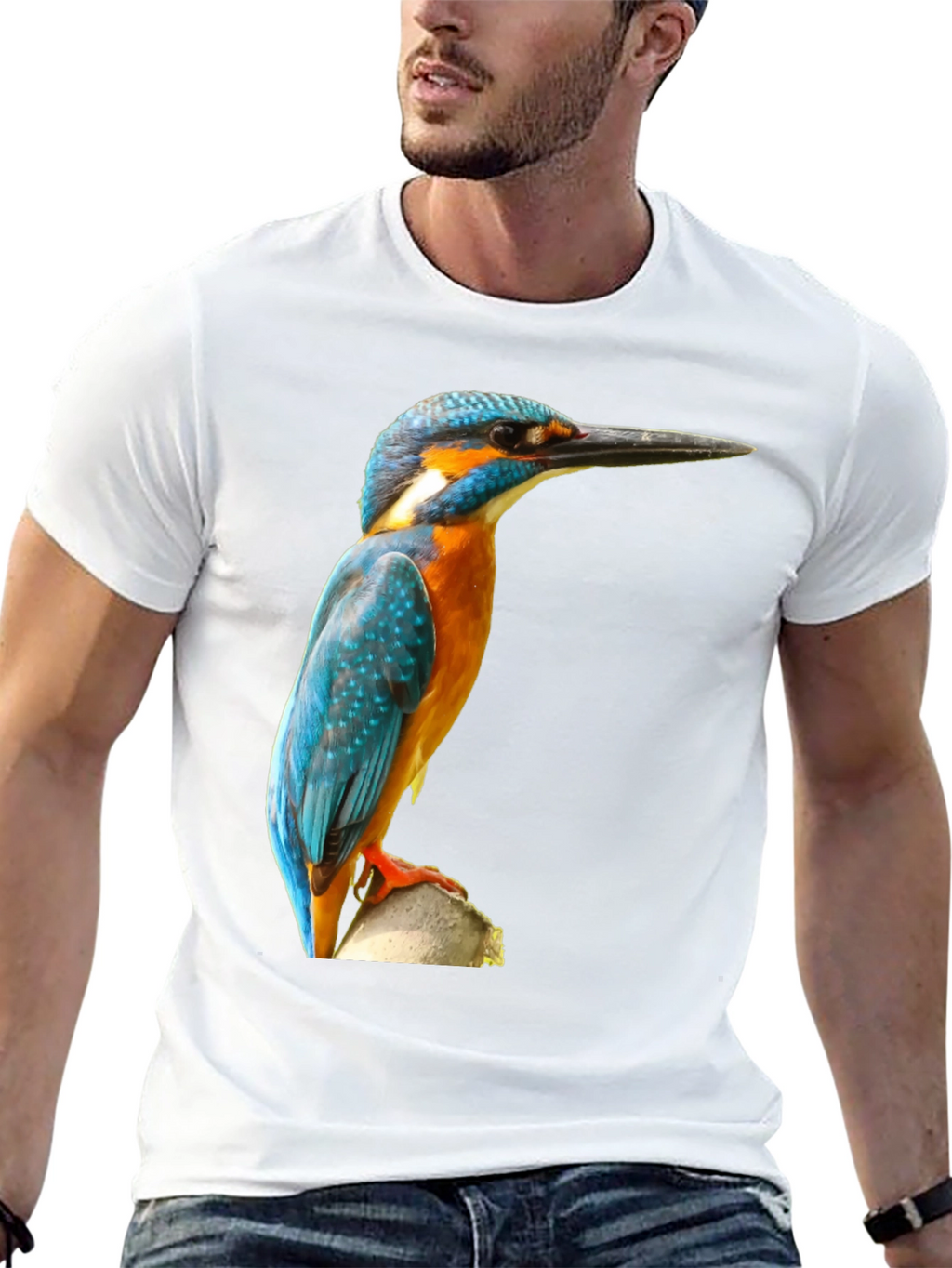 Kingfisher Bird Print T-Shirt - Black