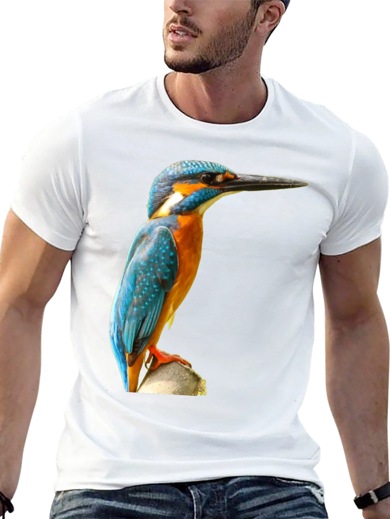 Kingfisher Bird Print T-Shirt - Black