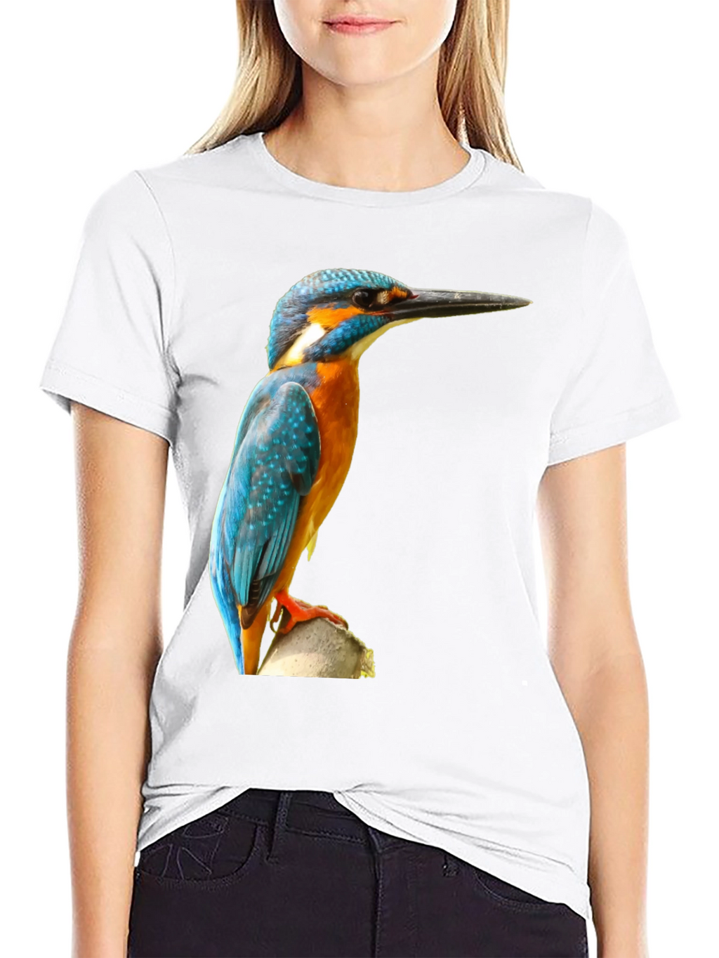 Kingfisher Bird Print T-Shirt - Black