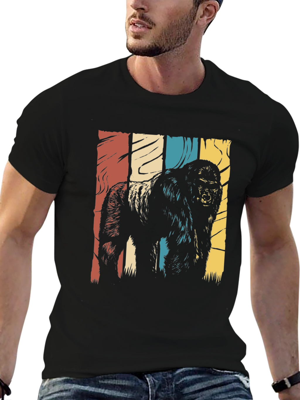 Retro Gorilla Graphic T-Shirt - Black