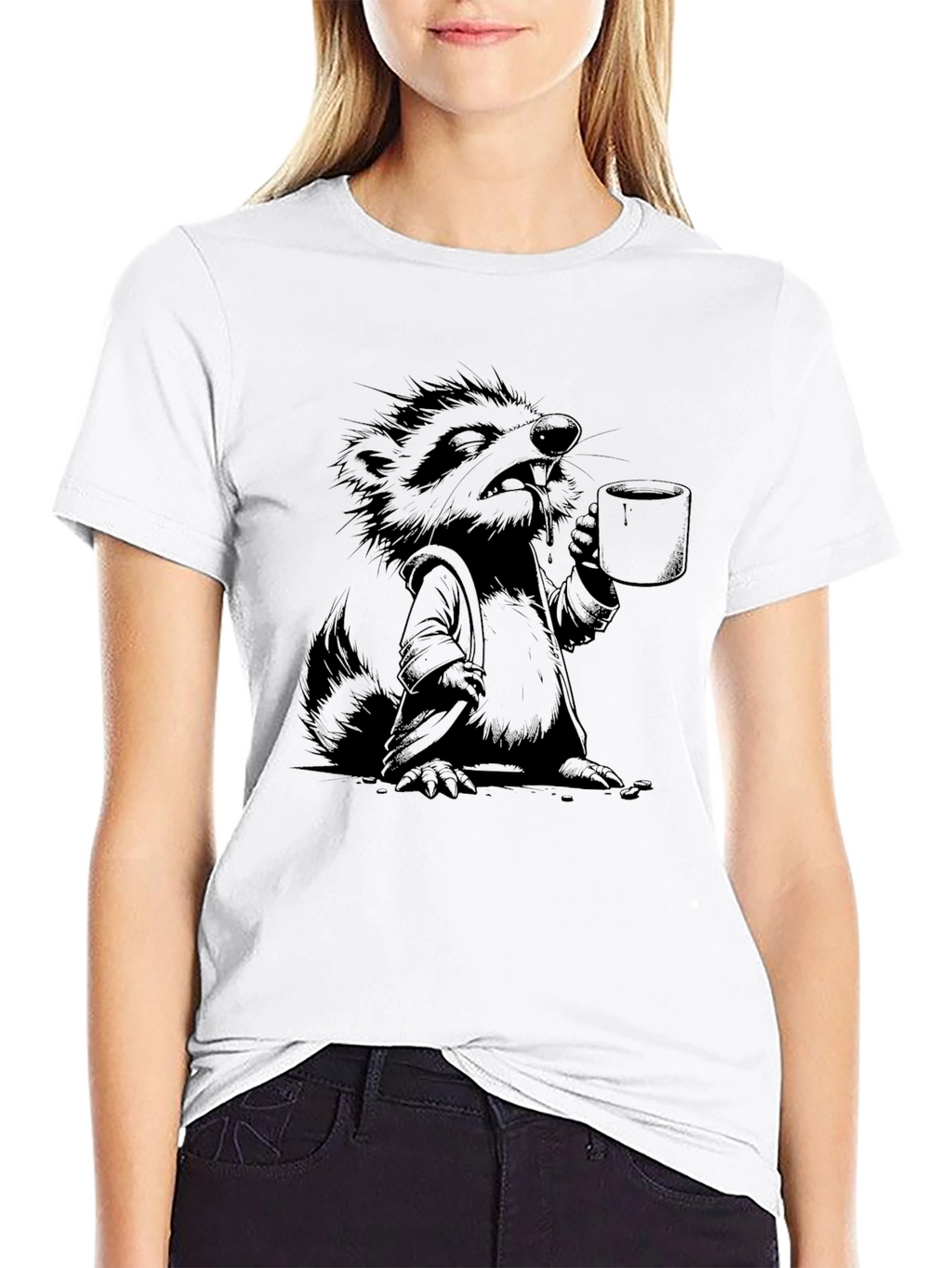 Grumpy Raccoon Coffee T-Shirt - Black Cotton Tee