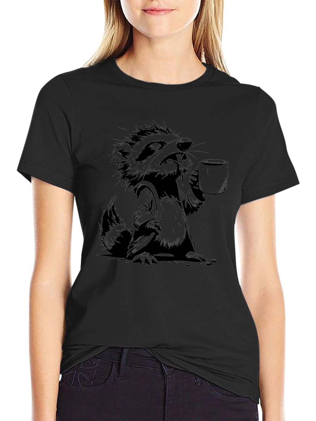 Grumpy Raccoon Coffee T-Shirt - Black Cotton Tee