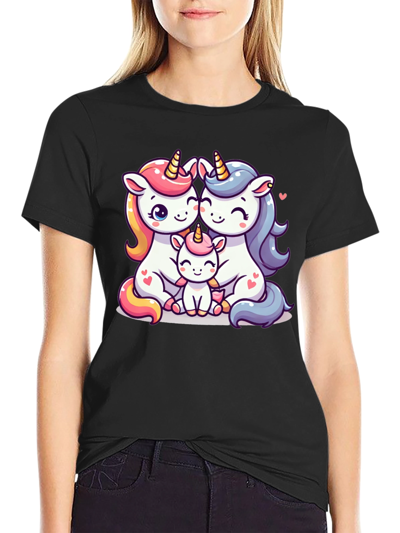 Unicorn Family Graphic Tee - Cute Cartoon Unicorns