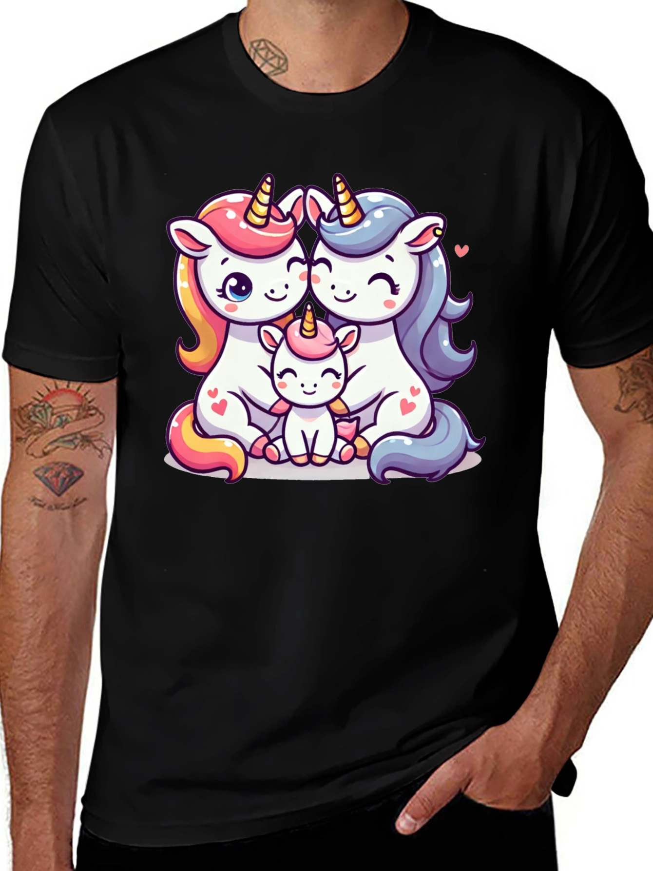 Unicorn Family Graphic Tee - Cute Cartoon Unicorns