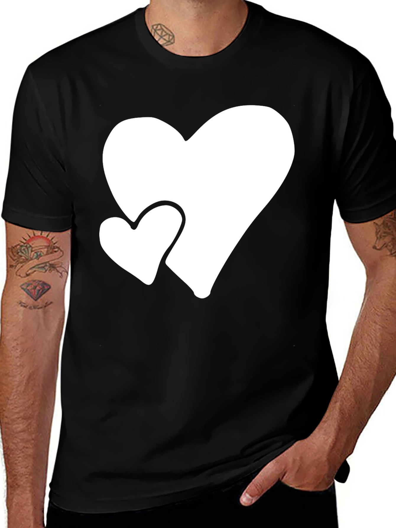 Black T-Shirt with White Hearts