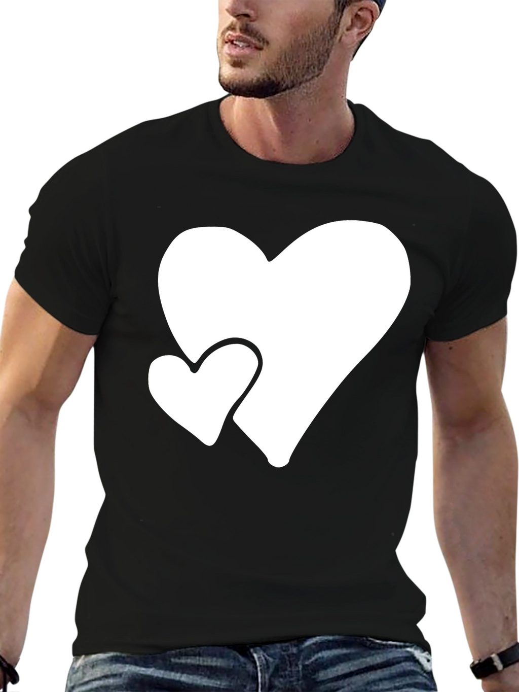 Black T-Shirt with White Hearts