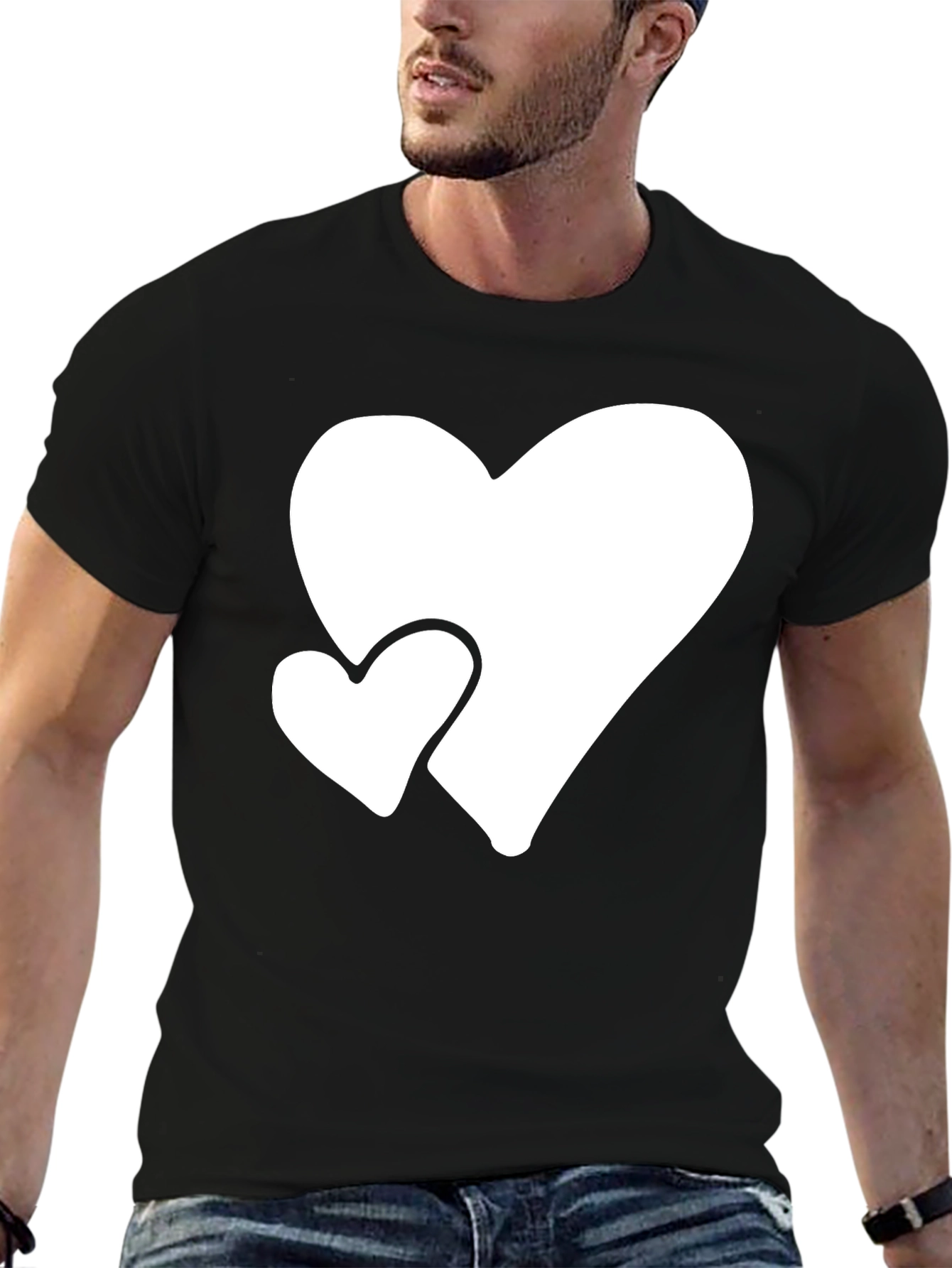 Black T-Shirt with White Hearts