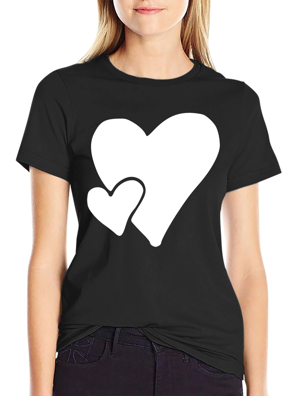 Black T-Shirt with White Hearts