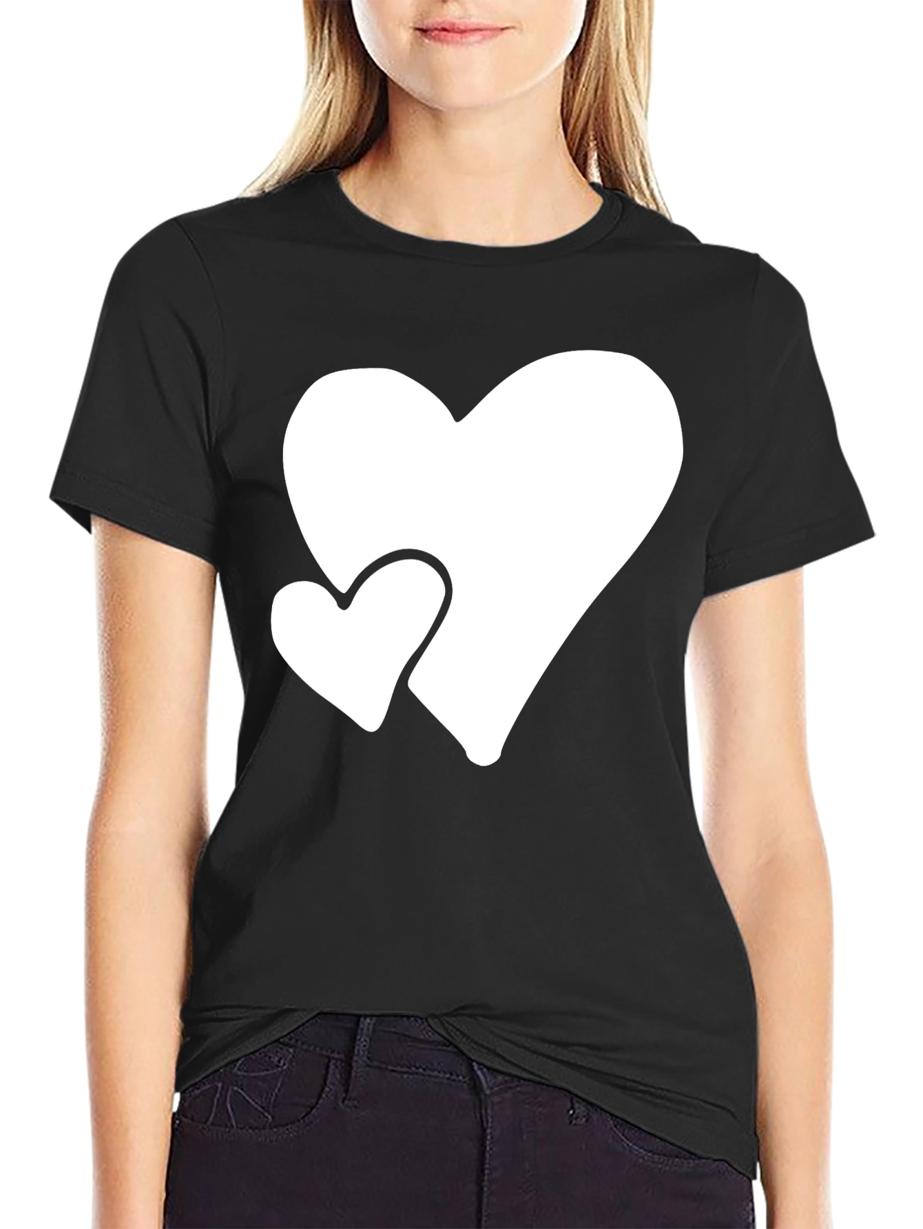 Black T-Shirt with White Hearts