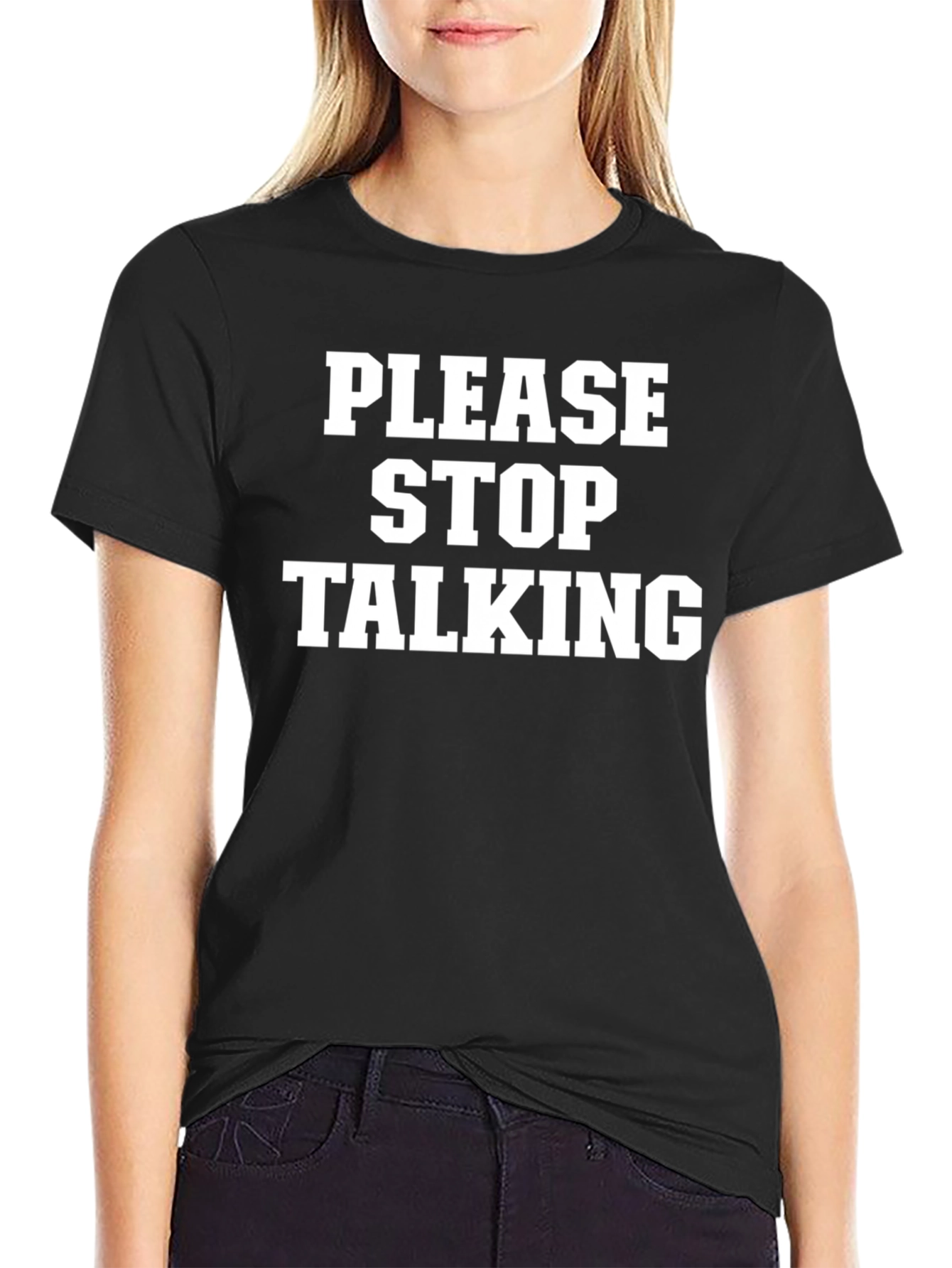 Please Stop Talking Graphic Tee - Black