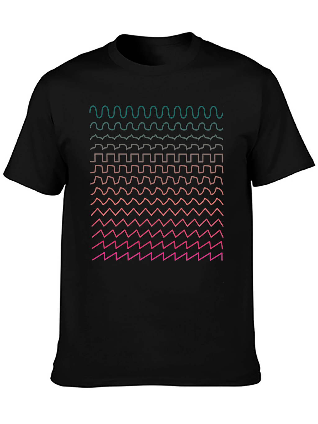 Geometric Waveform Print Black T-Shirt