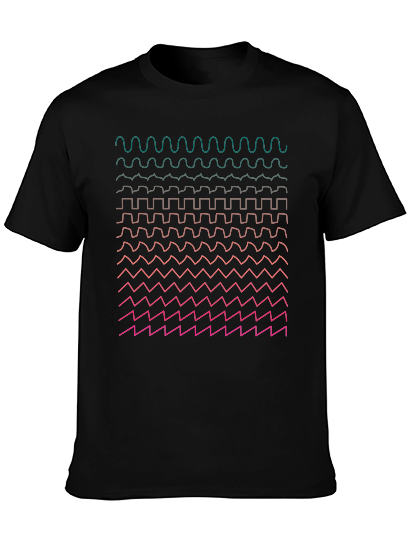 Geometric Waveform Print Black T-Shirt